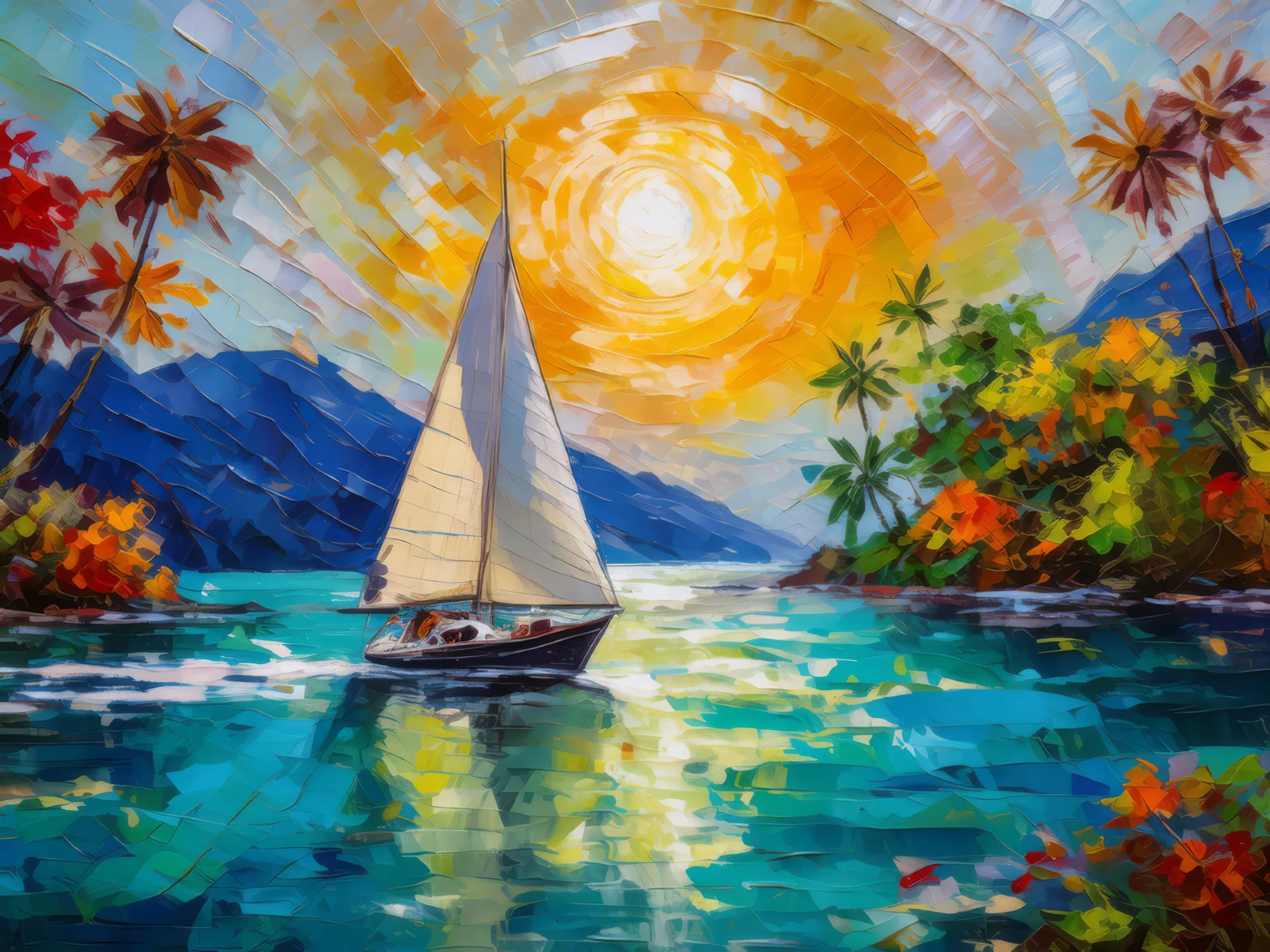 Sailing on Blue Waters, a palette-knife oil landscape by Emma Mickelberg