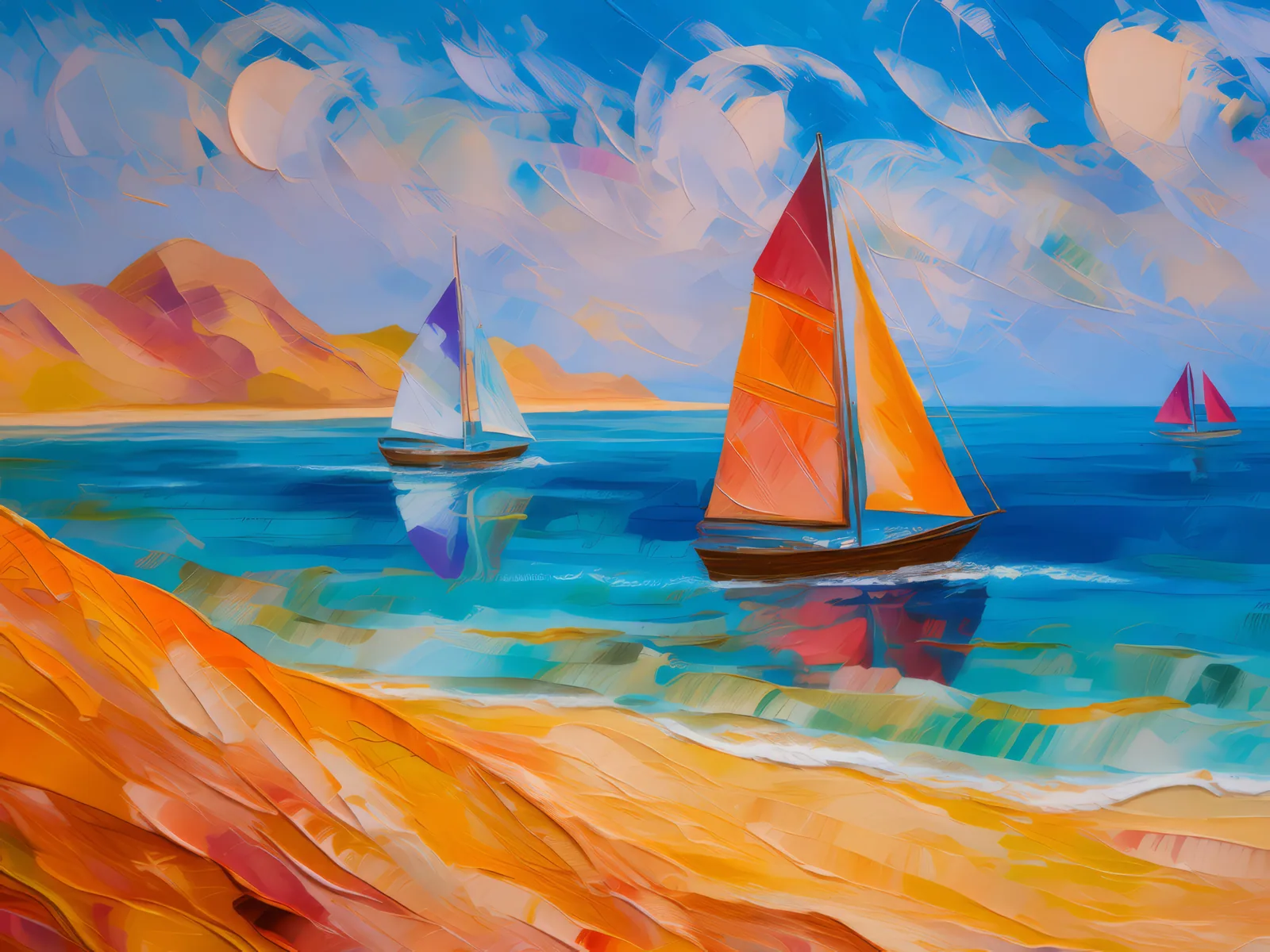 Sailing on the Sand, a palette-knife oil landscape by Emma Mickelberg