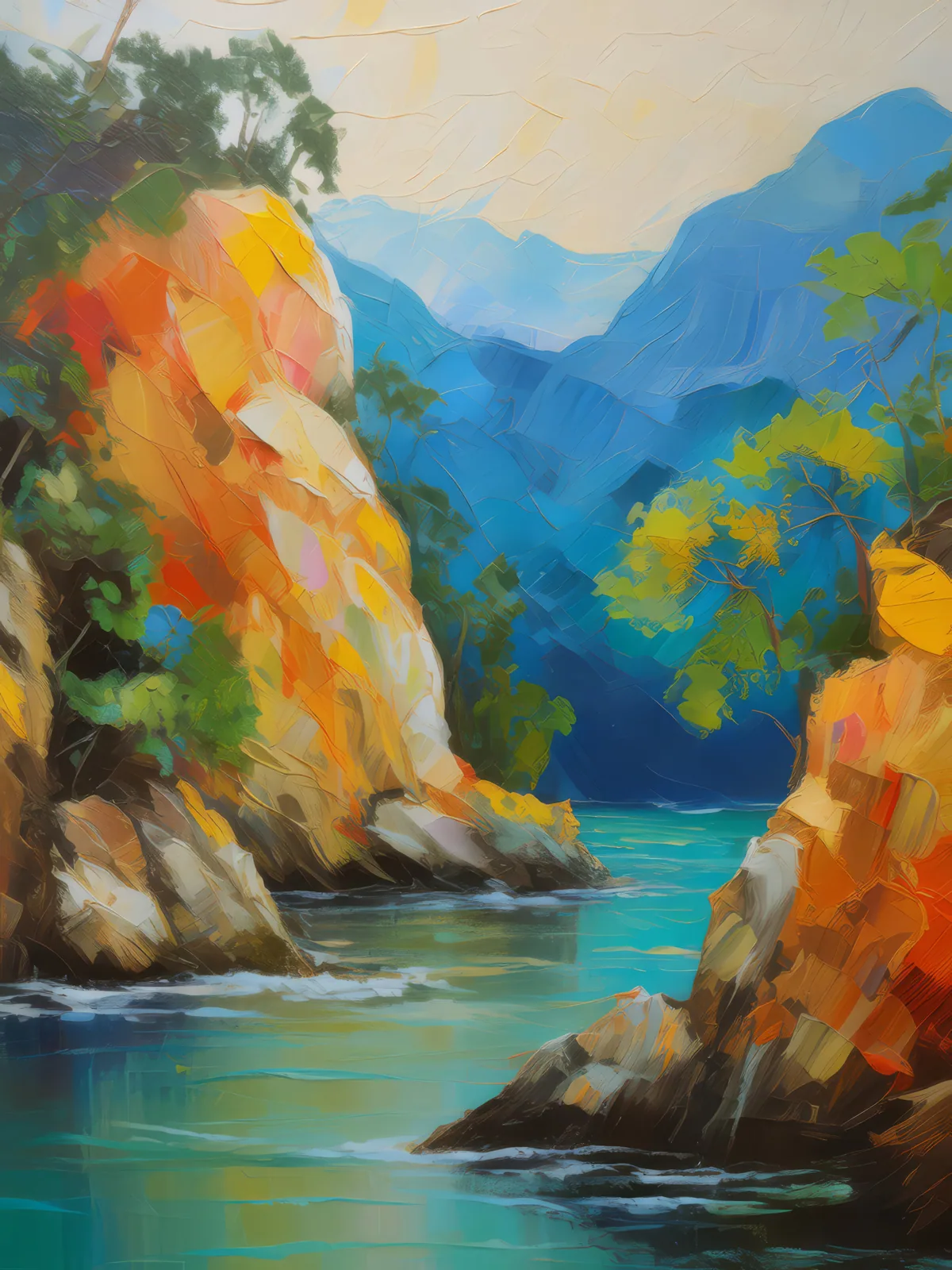 Sanctuary of Serenity in Craggy Folds, a palette-knife oil landscape by Emma Mickelberg