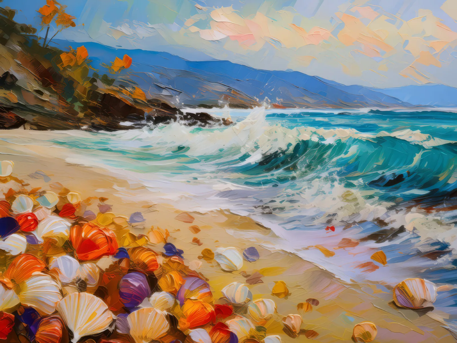 Sand and Surf, a palette-knife oil landscape by Emma Mickelberg