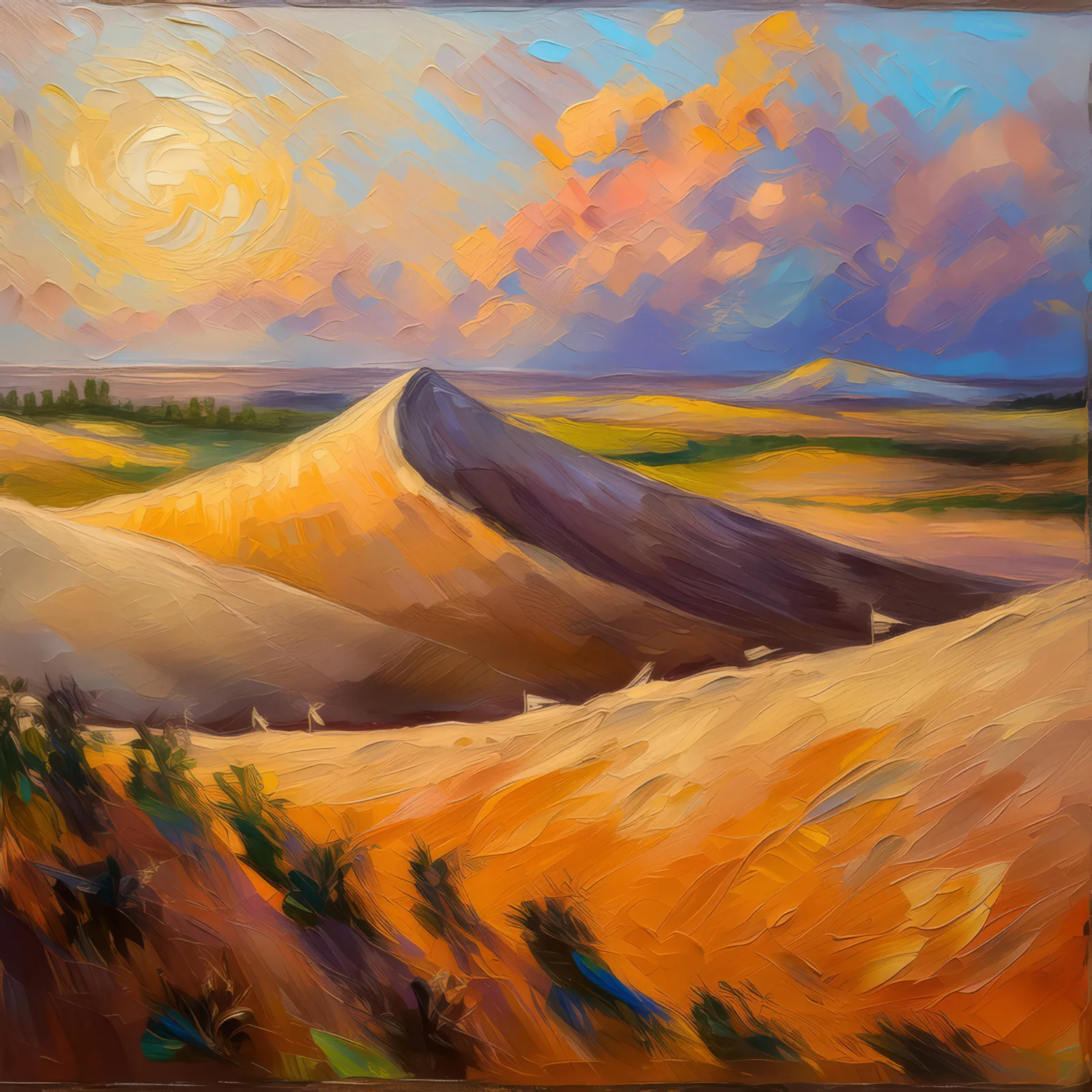 Sand Dune Shadows, a palette-knife oil landscape by Emma Mickelberg