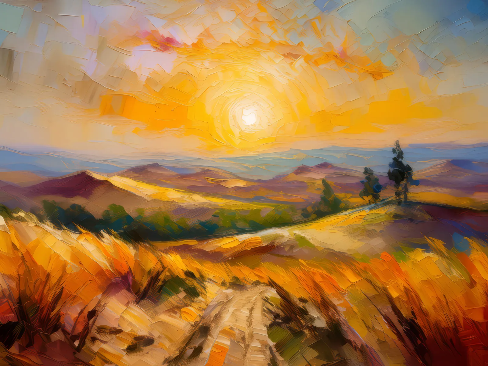 Sand Dune Sunrise, a palette-knife oil landscape by Emma Mickelberg
