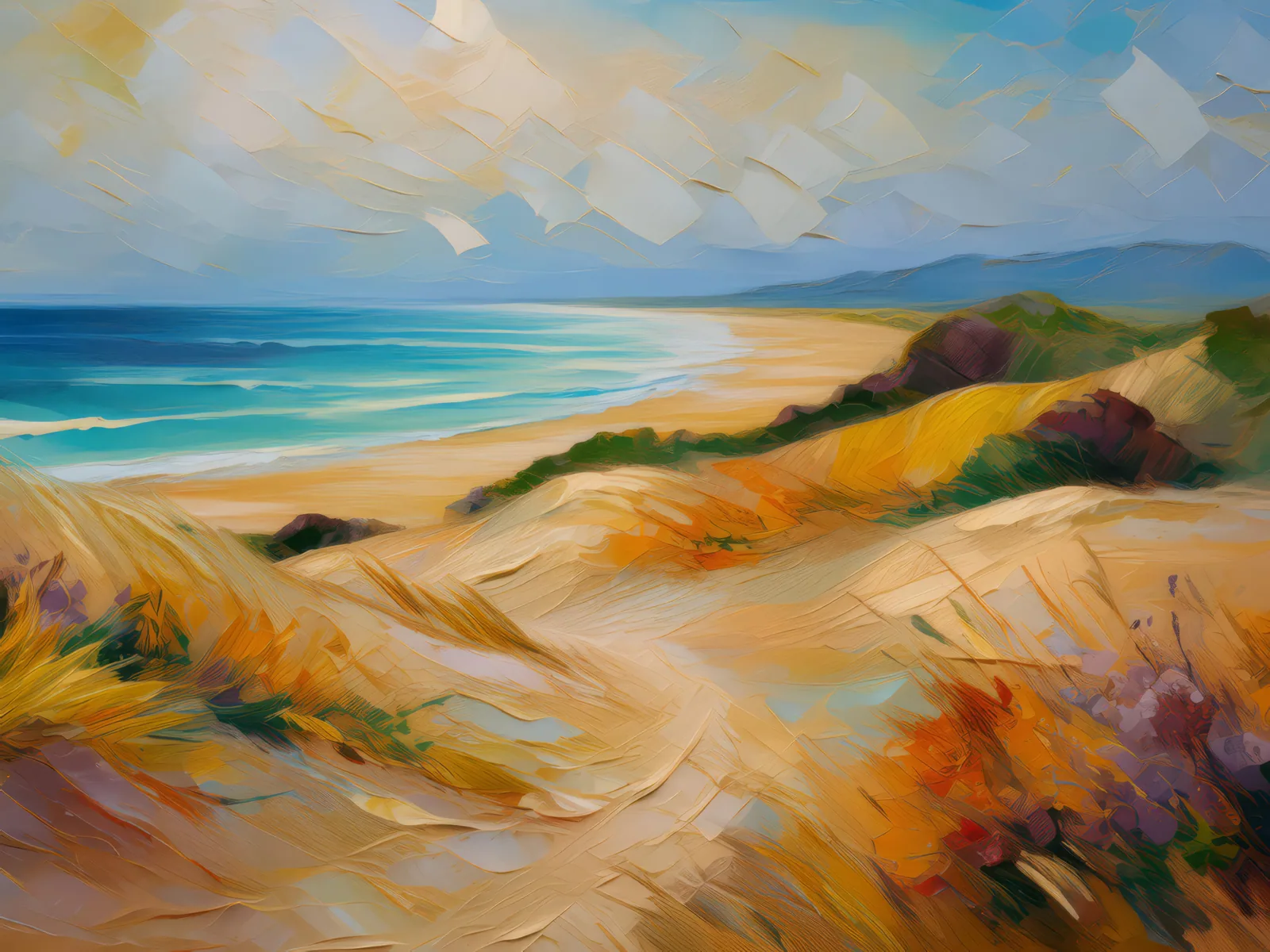 Sand Dunes Landscape, a palette-knife oil landscape by Emma Mickelberg