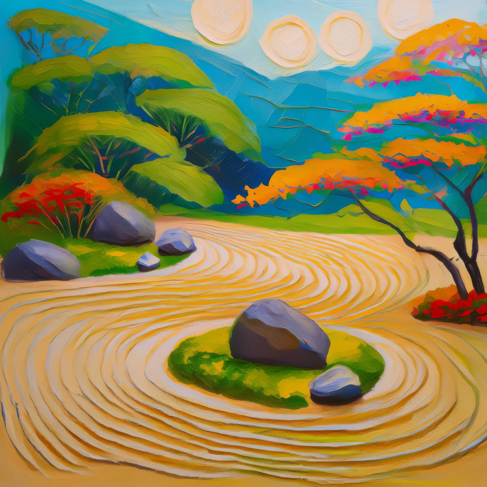Sand Garden Art, a palette-knife oil landscape by Emma Mickelberg