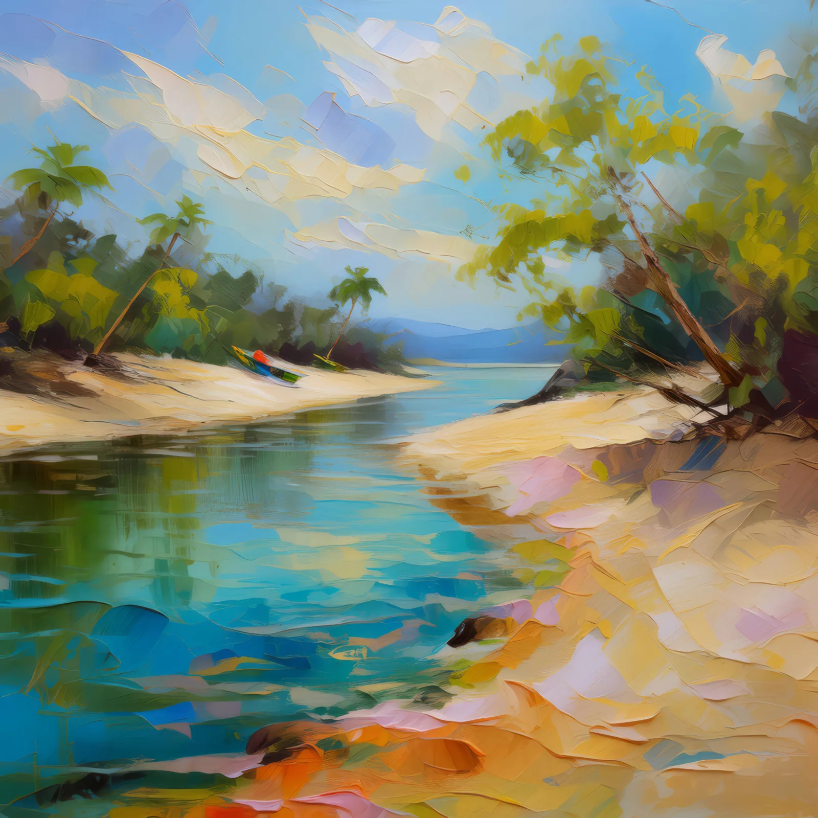 Sands of the River Delta, a palette-knife oil landscape by Emma Mickelberg