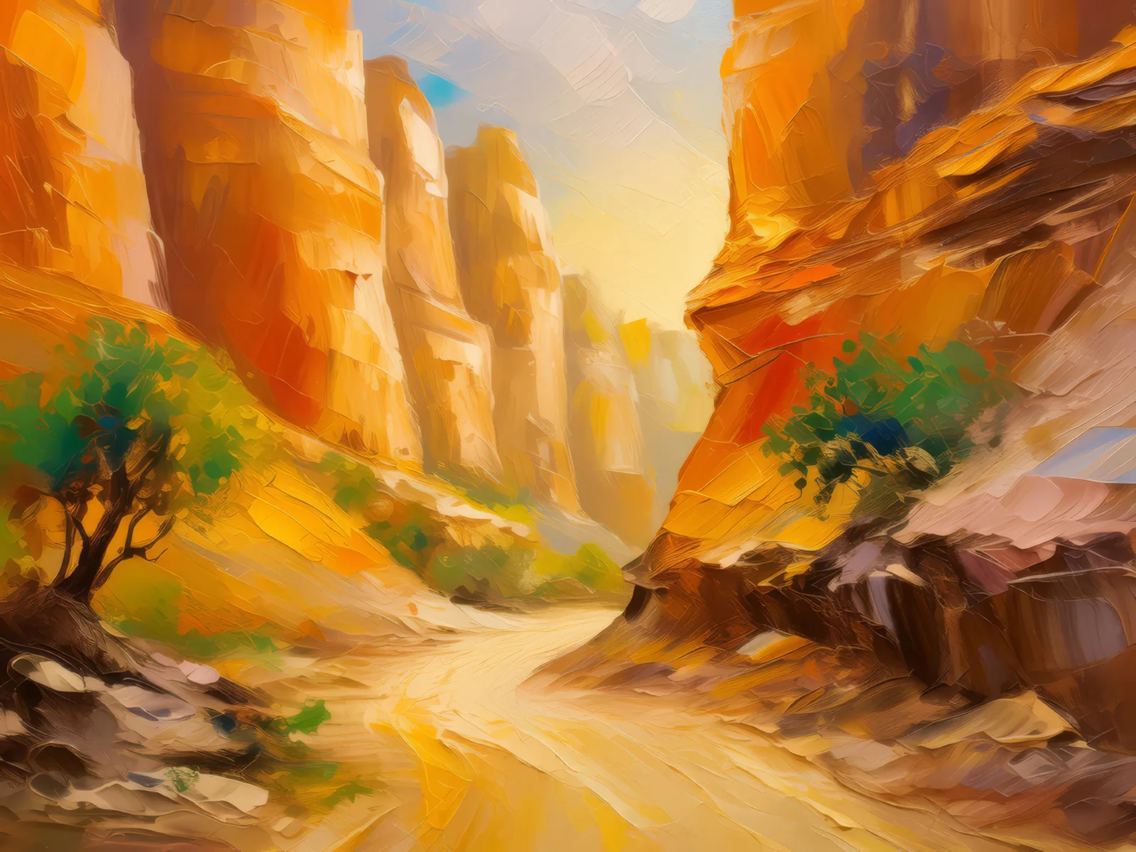 Sandstone Canyon, a palette-knife oil landscape by Emma Mickelberg