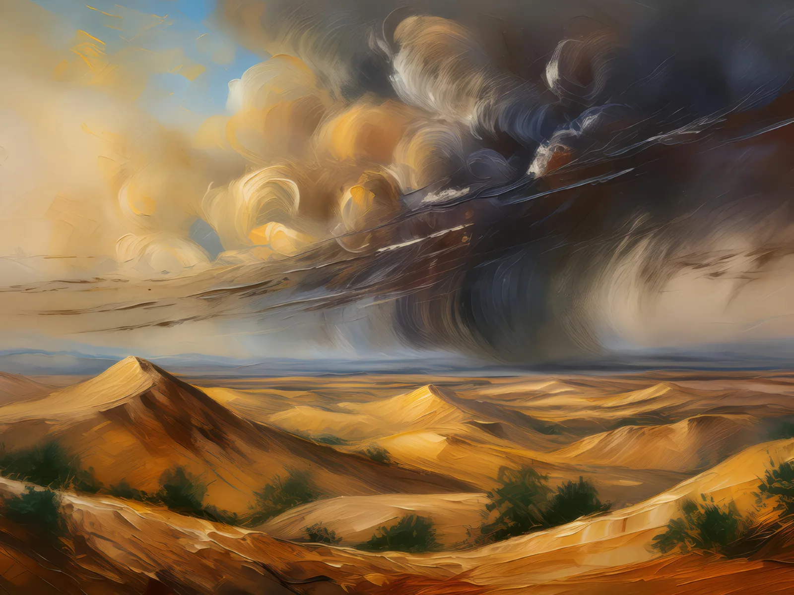 Sandstorm Approaching, a palette-knife oil landscape by Emma Mickelberg