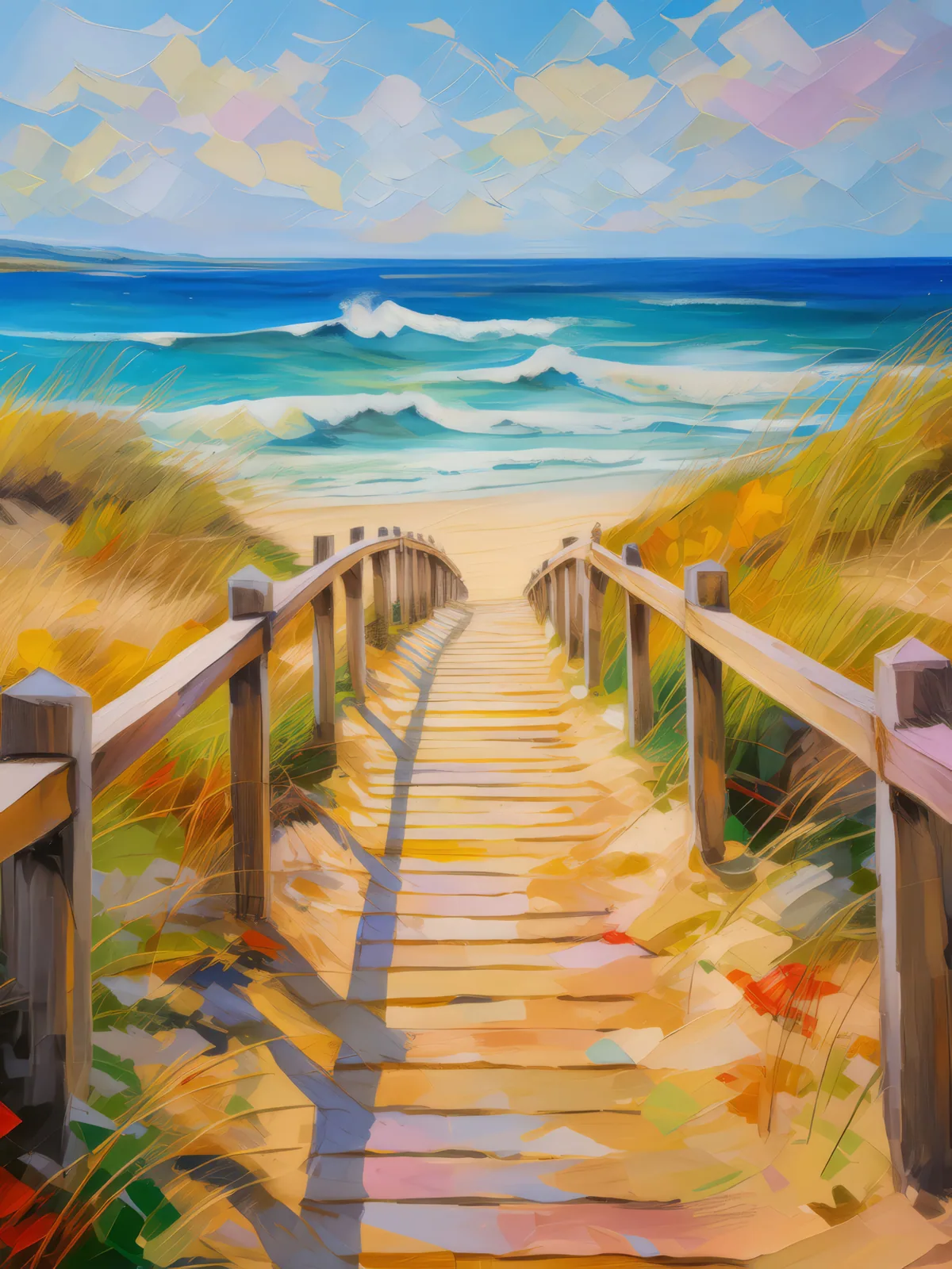 Sandy Beach Pathway, a palette-knife oil landscape by Emma Mickelberg