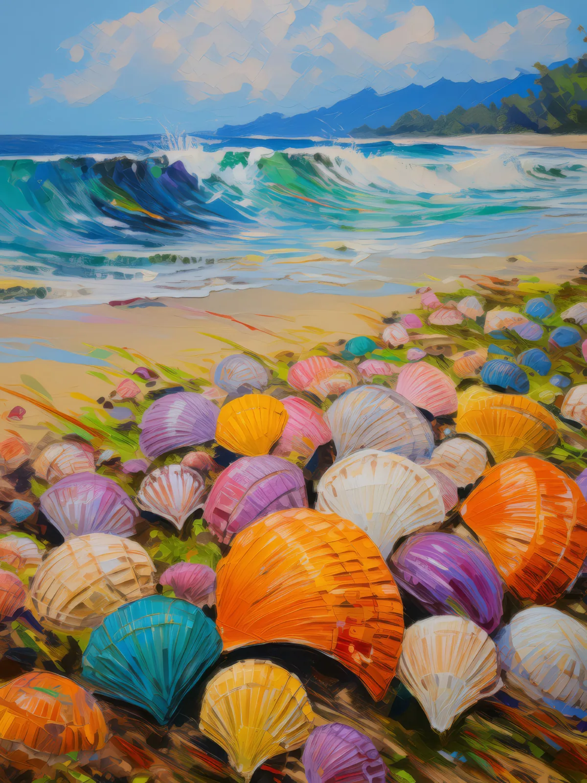 Seashell Collection, a palette-knife oil landscape by Emma Mickelberg