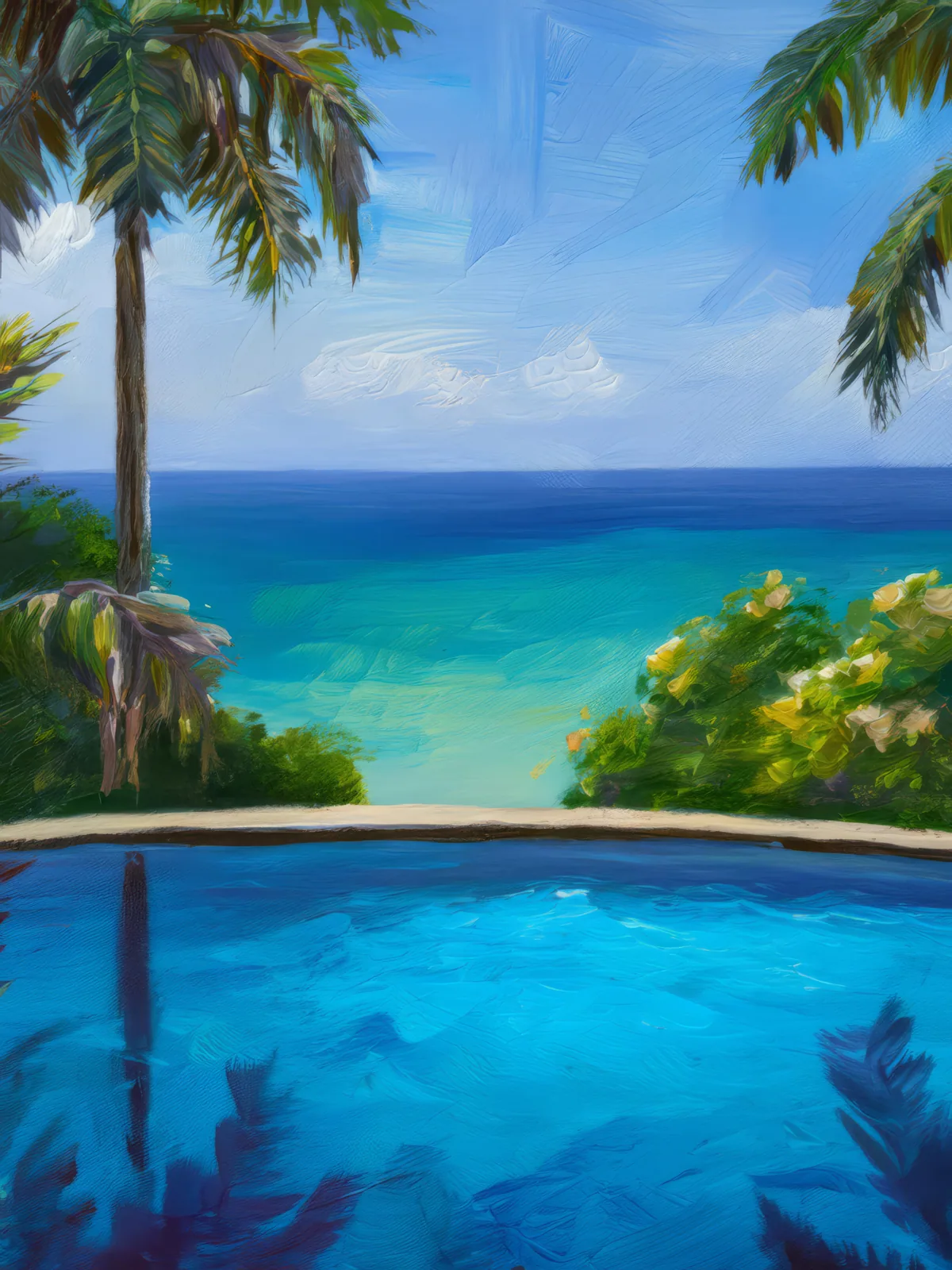 Seaside Infinity Pool, a palette-knife oil landscape by Emma Mickelberg