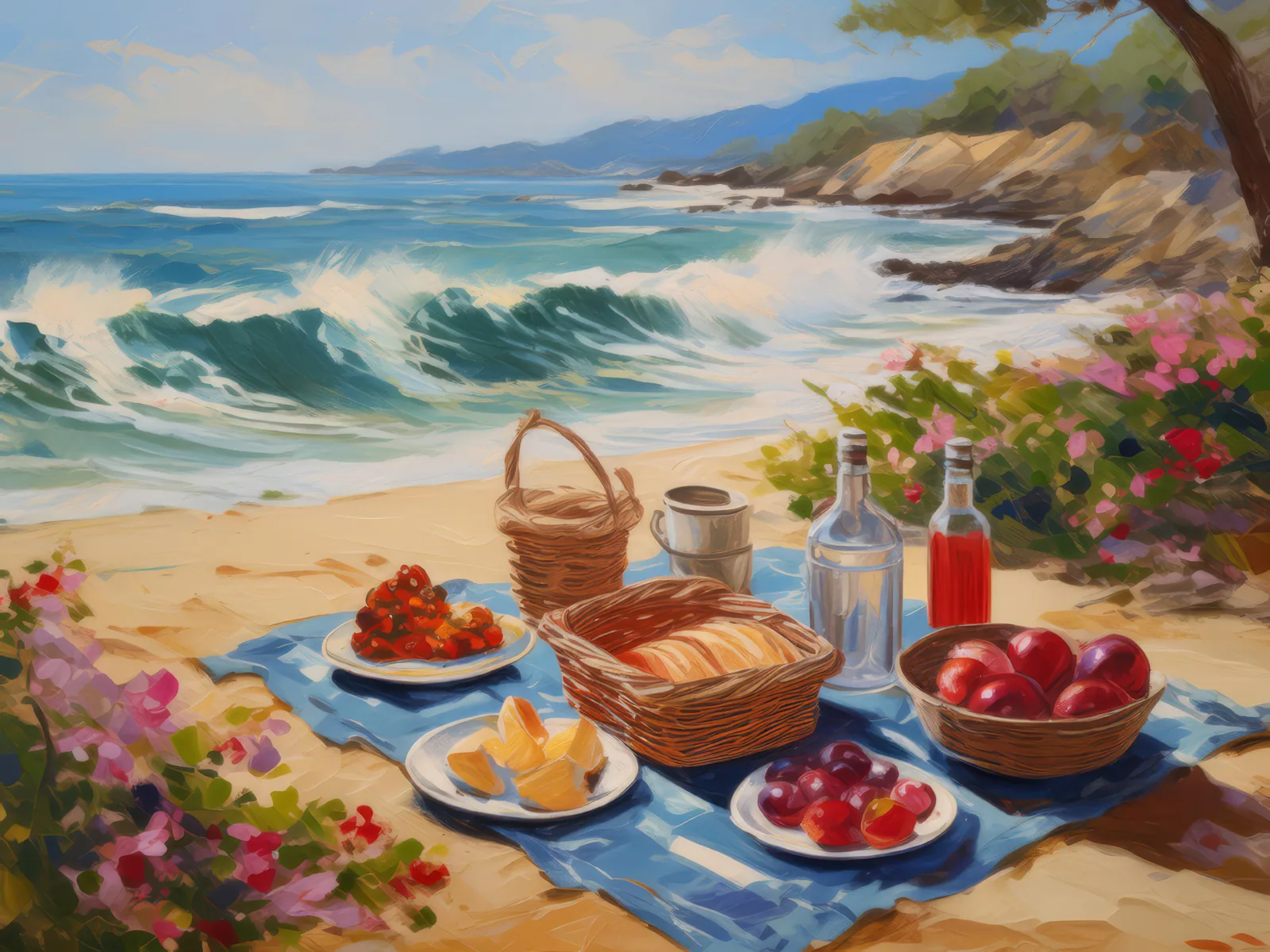 Seaside Picnic Bliss, a palette-knife oil landscape by Emma Mickelberg