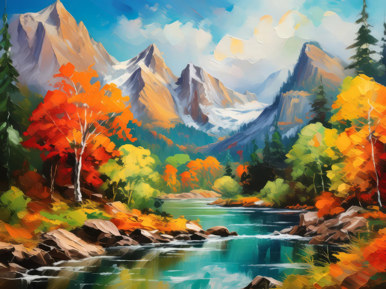 Seasons' Crag Kaleidoscope, a palette-knife oil landscape by Emma Mickelberg