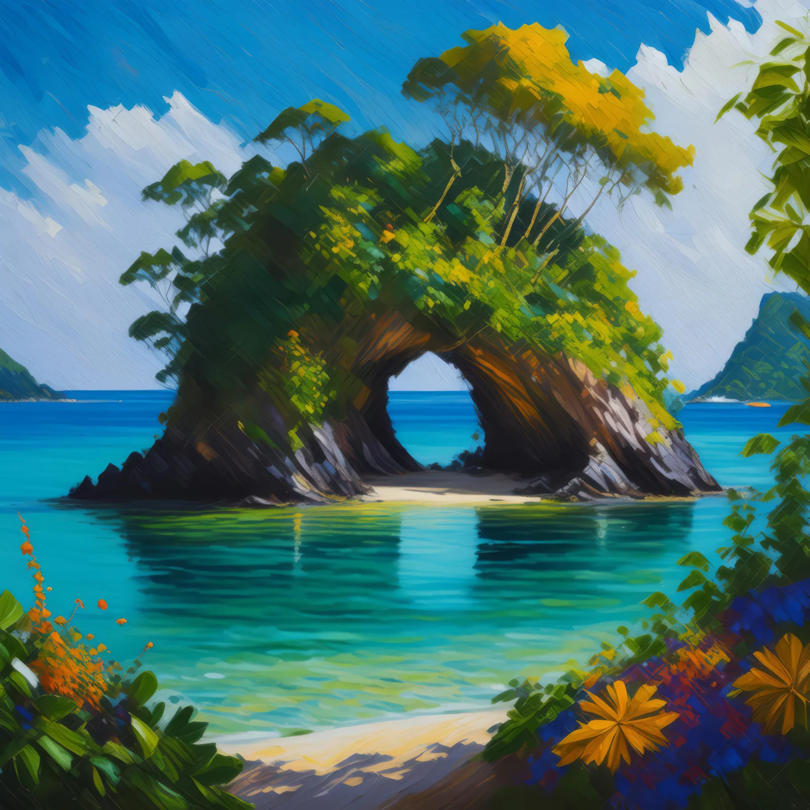 Secret Grotto Island, a palette-knife oil landscape by Emma Mickelberg