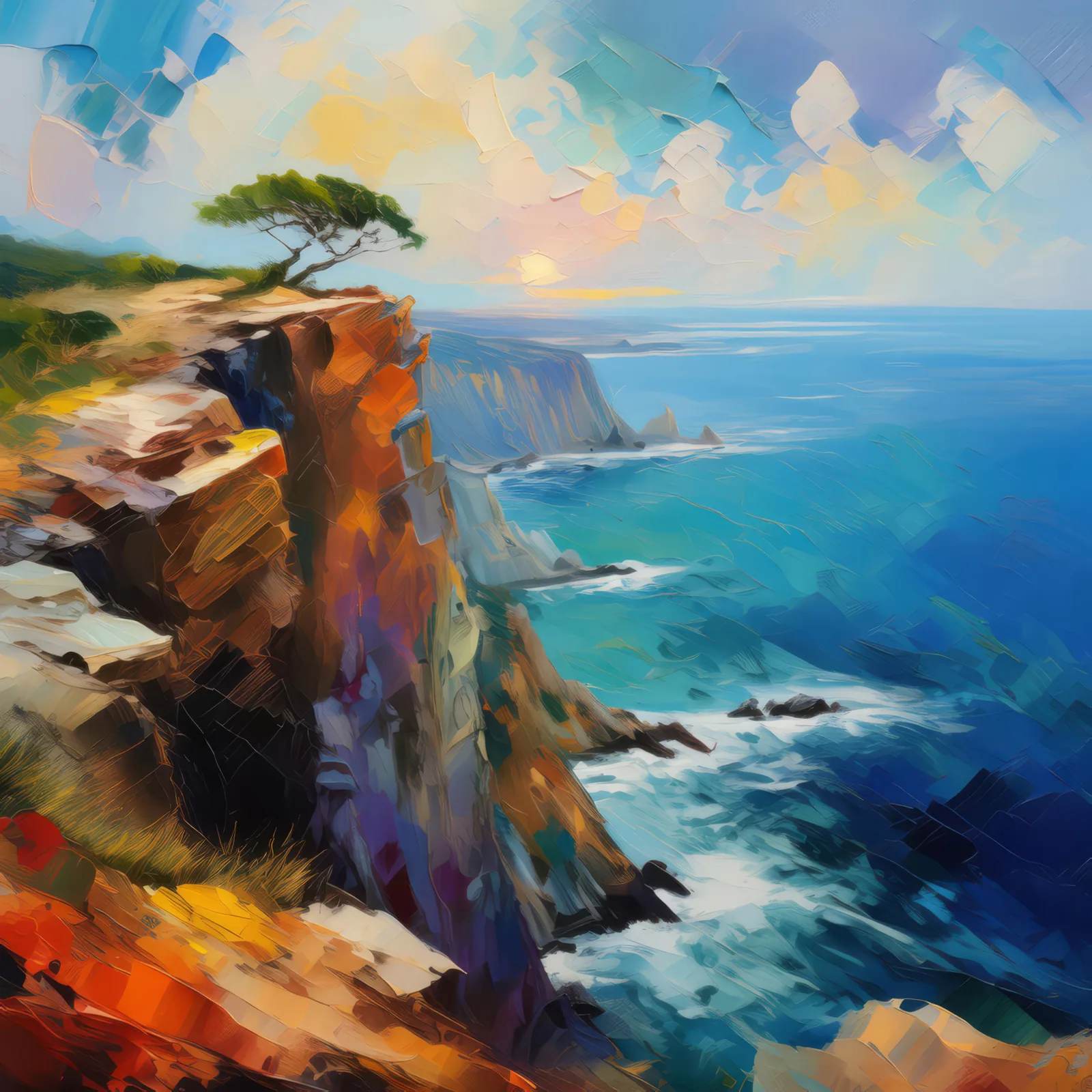 Serenity's Perch on Craggy Cliffs, a palette-knife oil landscape by Emma Mickelberg