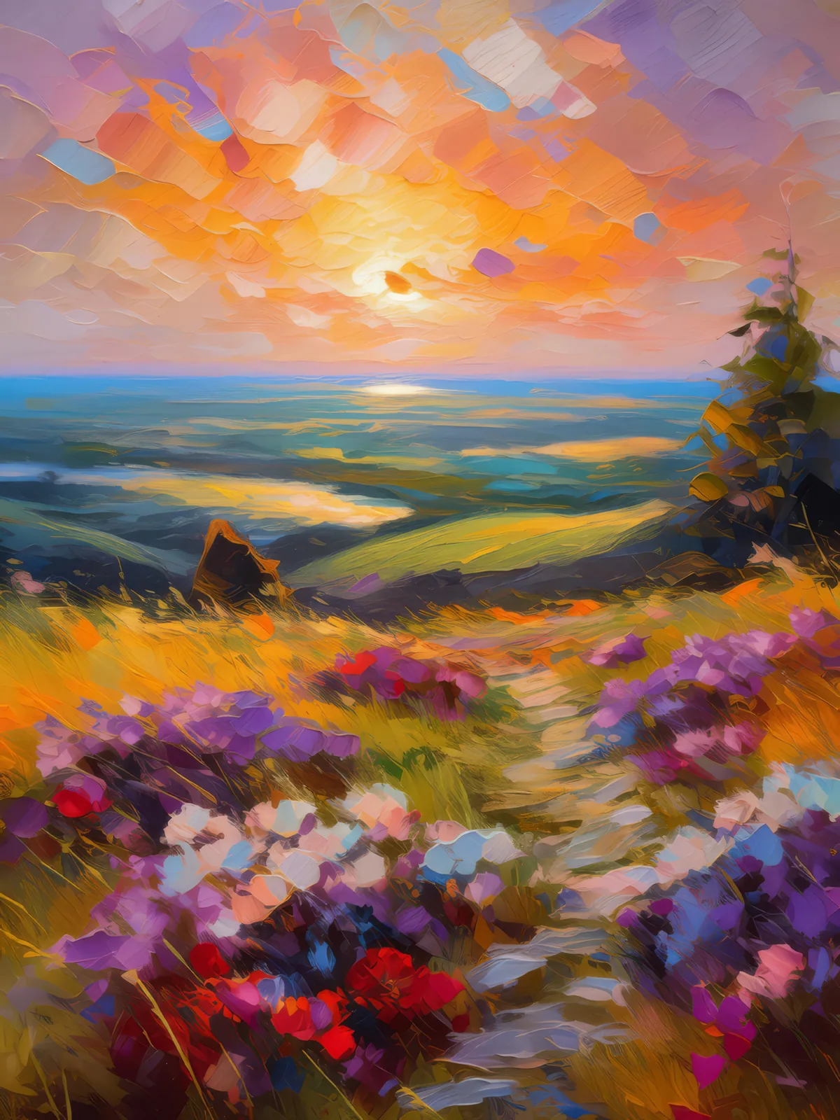 Shadows Fall on the Moor, a palette-knife oil landscape by Emma Mickelberg