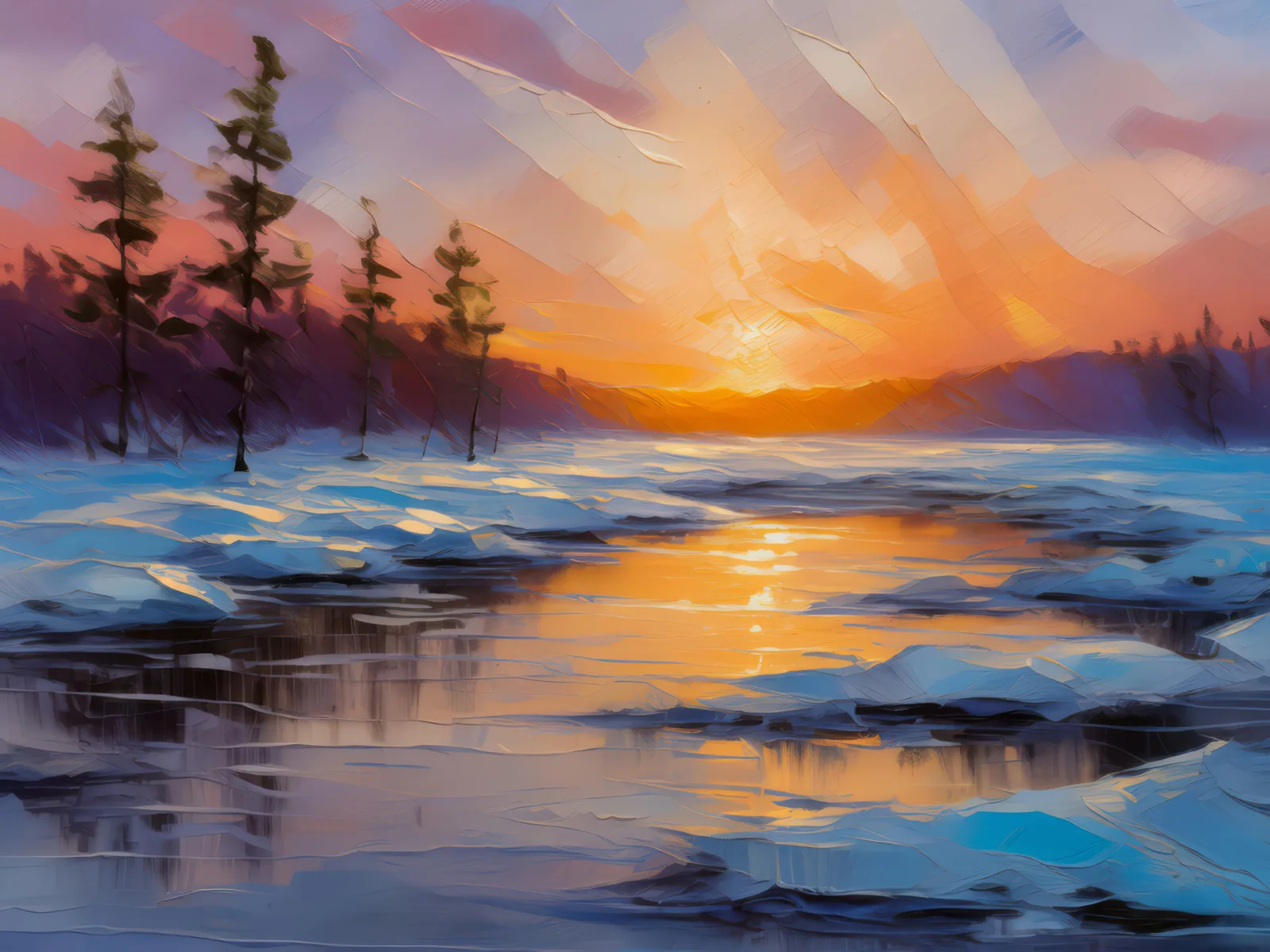 Shadows Over Boreal Desert, a palette-knife oil landscape by Emma Mickelberg