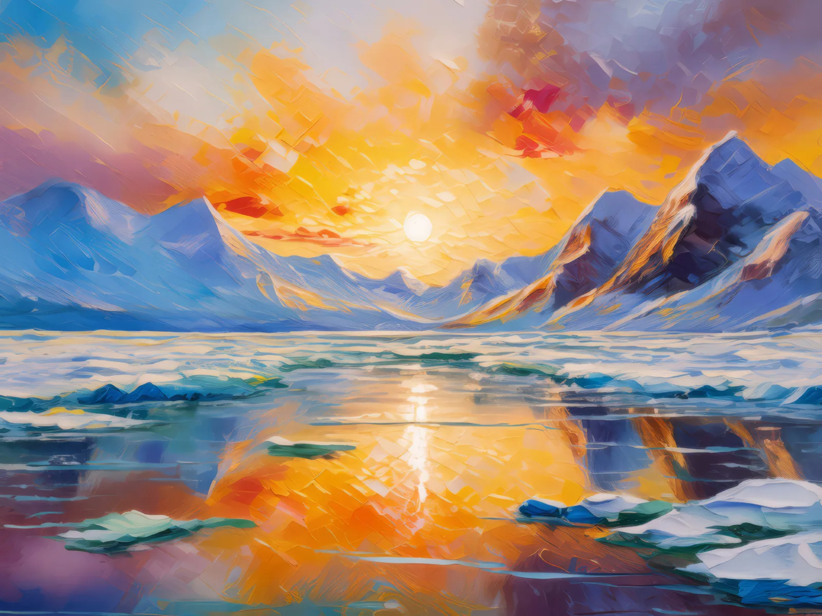 Shimmering Ice in Arctic Desert, a palette-knife oil landscape by Emma Mickelberg