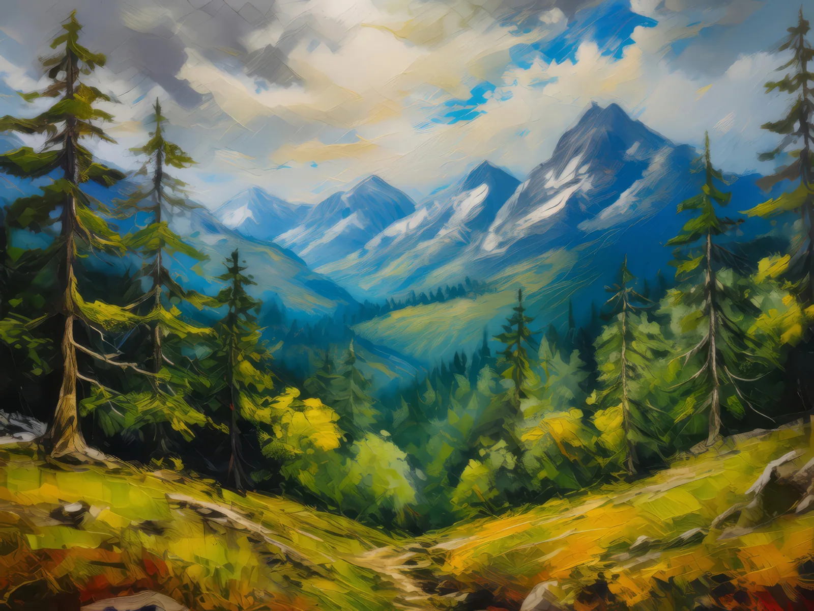 Silent Alpine Forest, a palette-knife oil landscape by Emma Mickelberg