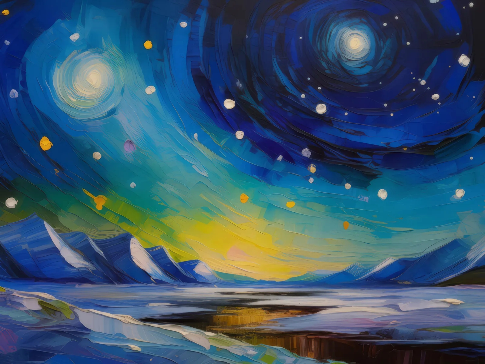 Silent Arctic Desert Night, a palette-knife oil landscape by Emma Mickelberg