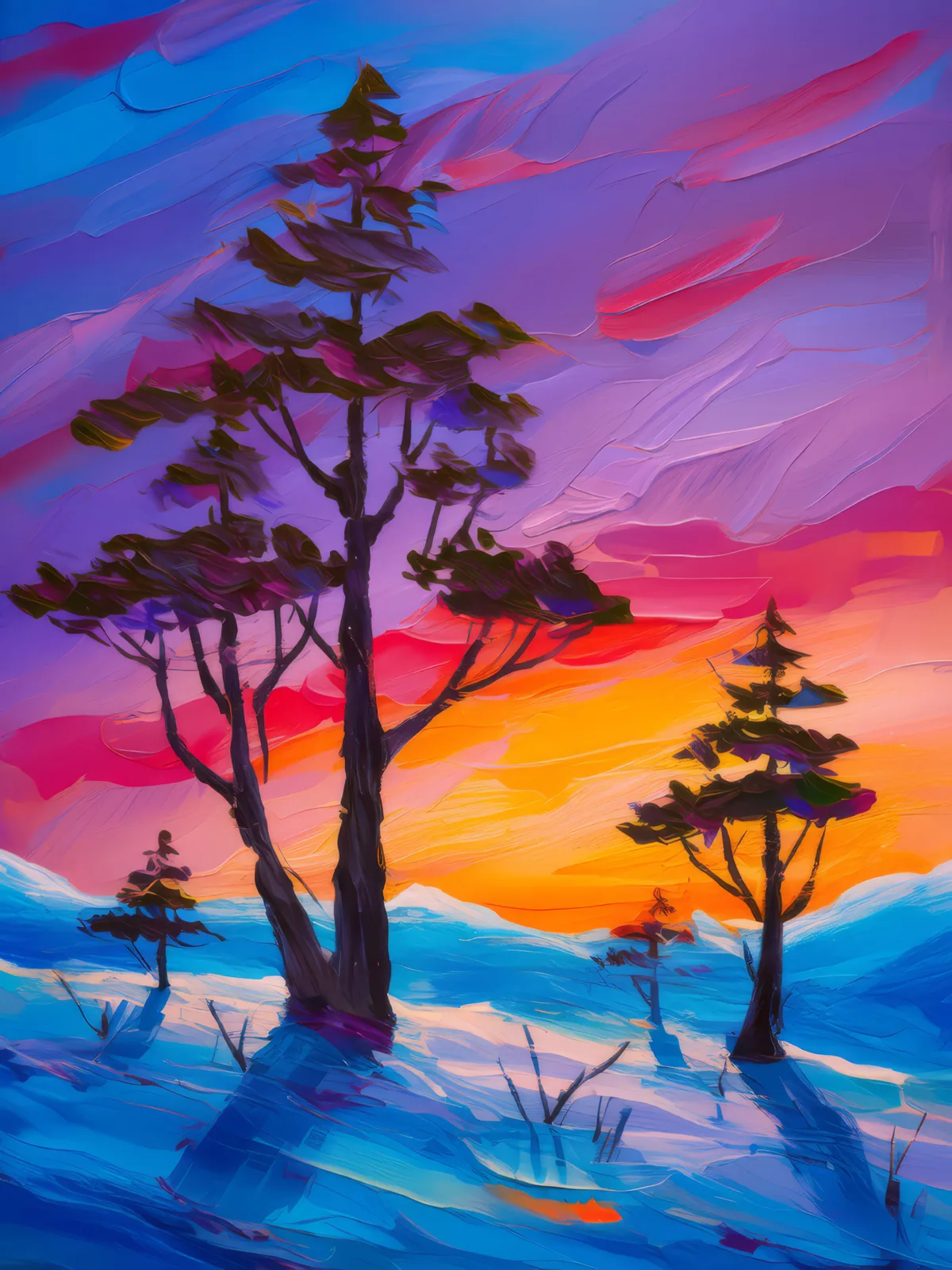 Silhouettes Against Arctic Sky, a palette-knife oil landscape by Emma Mickelberg