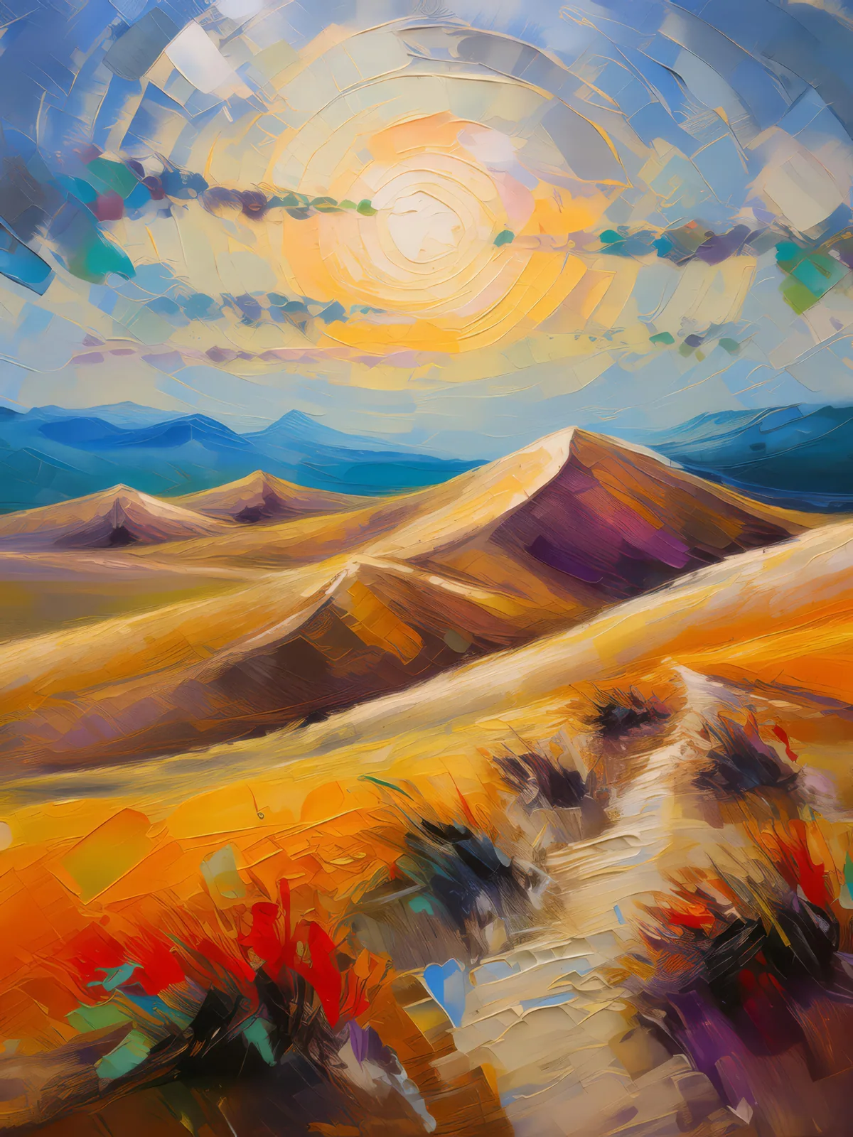 Singing Dunes on Plateau, a palette-knife oil landscape by Emma Mickelberg