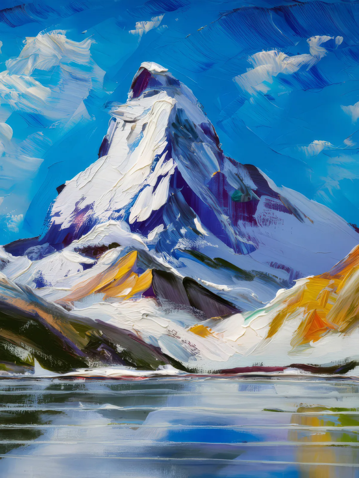 Snow-Capped Mountains, a palette-knife oil landscape by Emma Mickelberg
