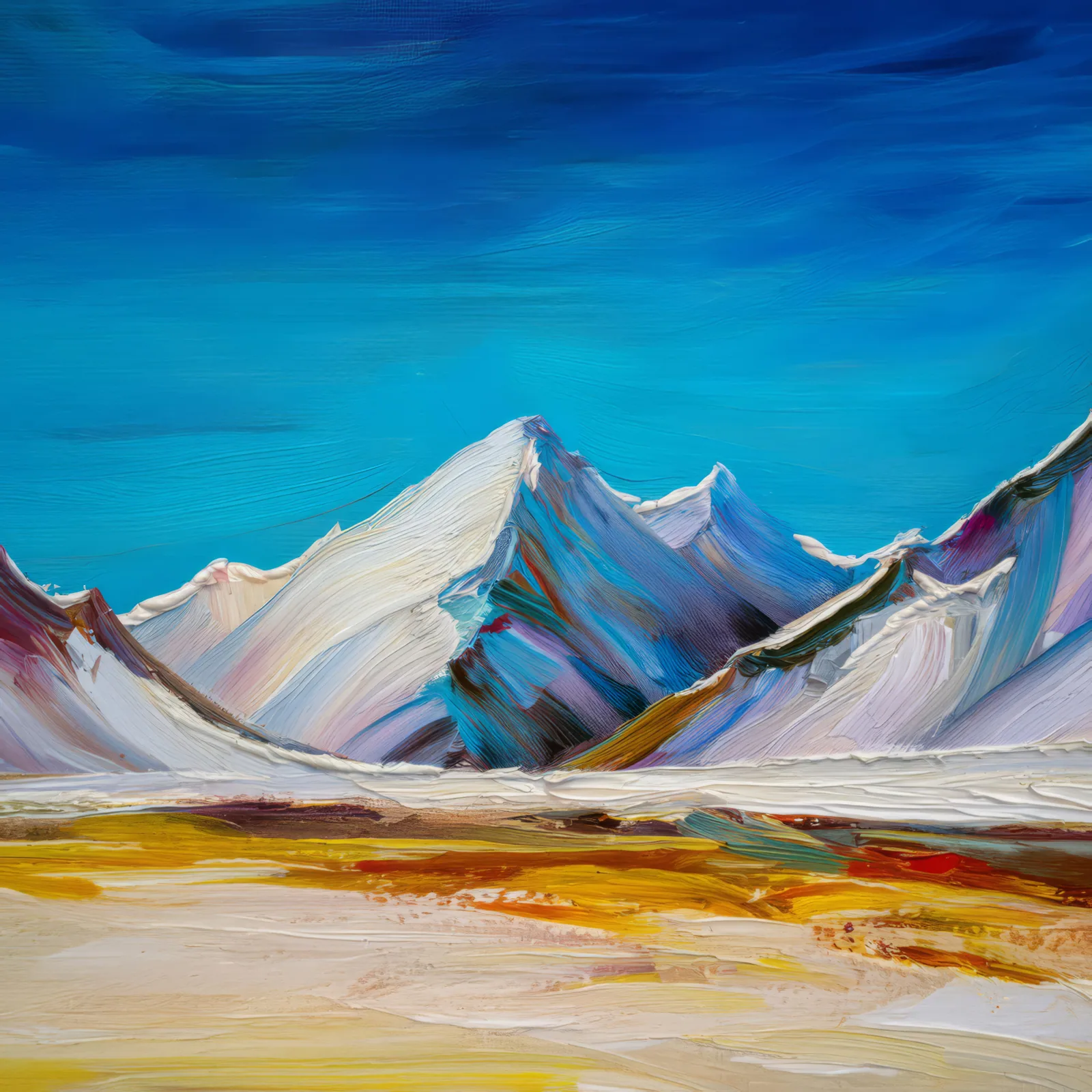 Snow-Capped Polar Peaks, a palette-knife oil landscape by Emma Mickelberg