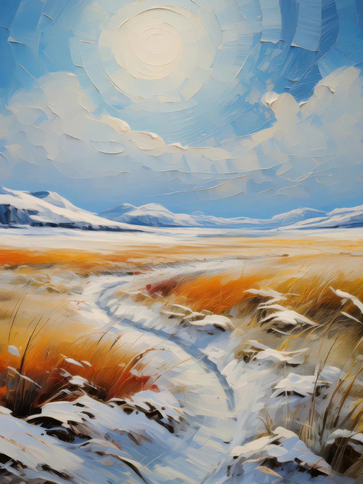 Snow-Covered Arctic Plains, a palette-knife oil landscape by Emma Mickelberg