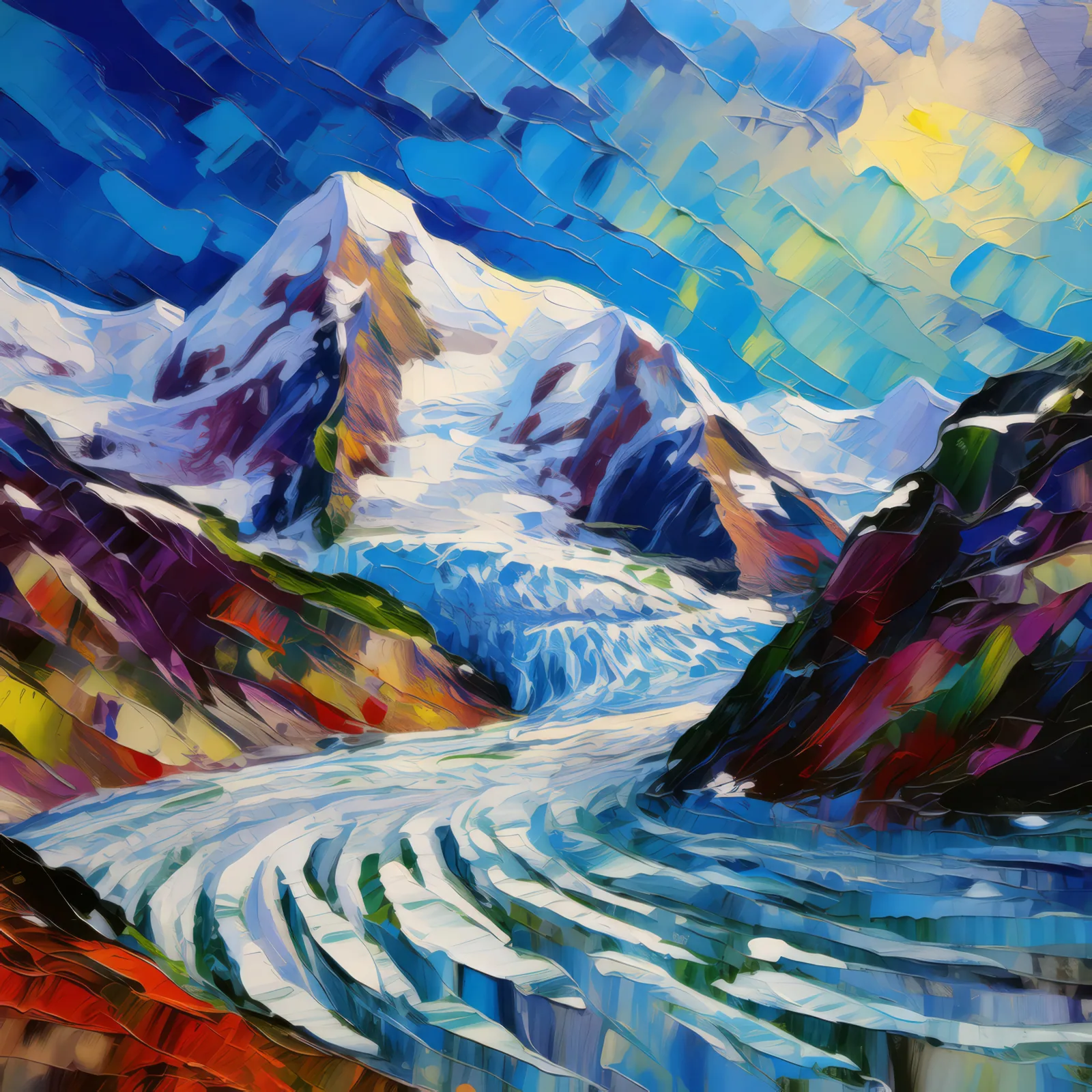 Snow-Covered Glacier, a palette-knife oil landscape by Emma Mickelberg
