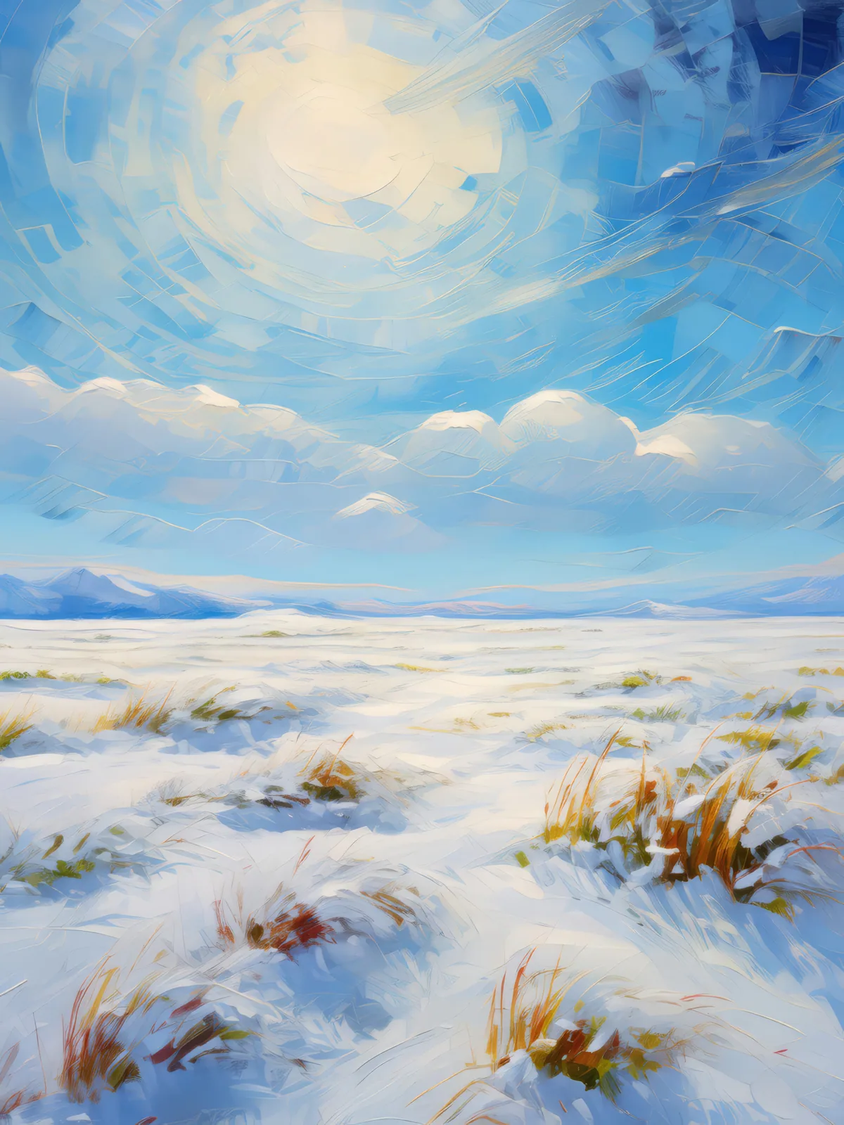 Snow-Covered Grassland, a palette-knife oil landscape by Emma Mickelberg