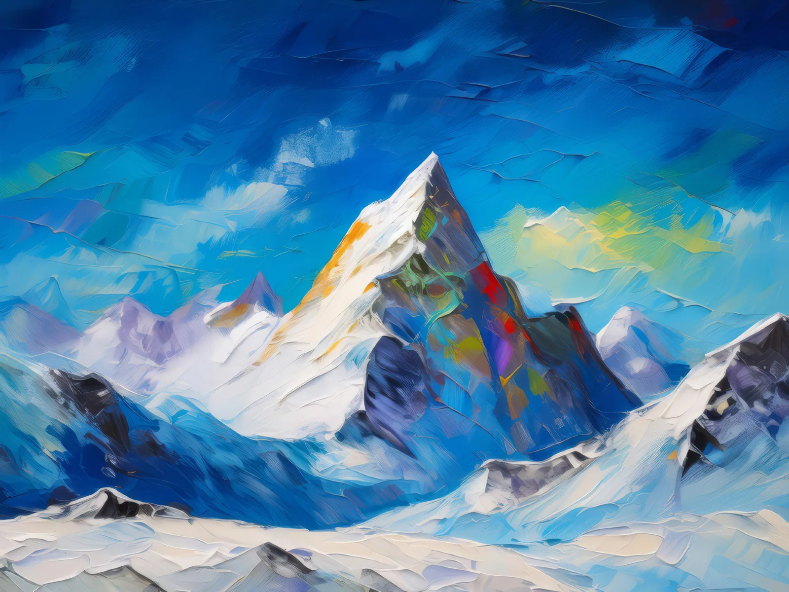 Snow-Covered Peaks, a palette-knife oil landscape by Emma Mickelberg