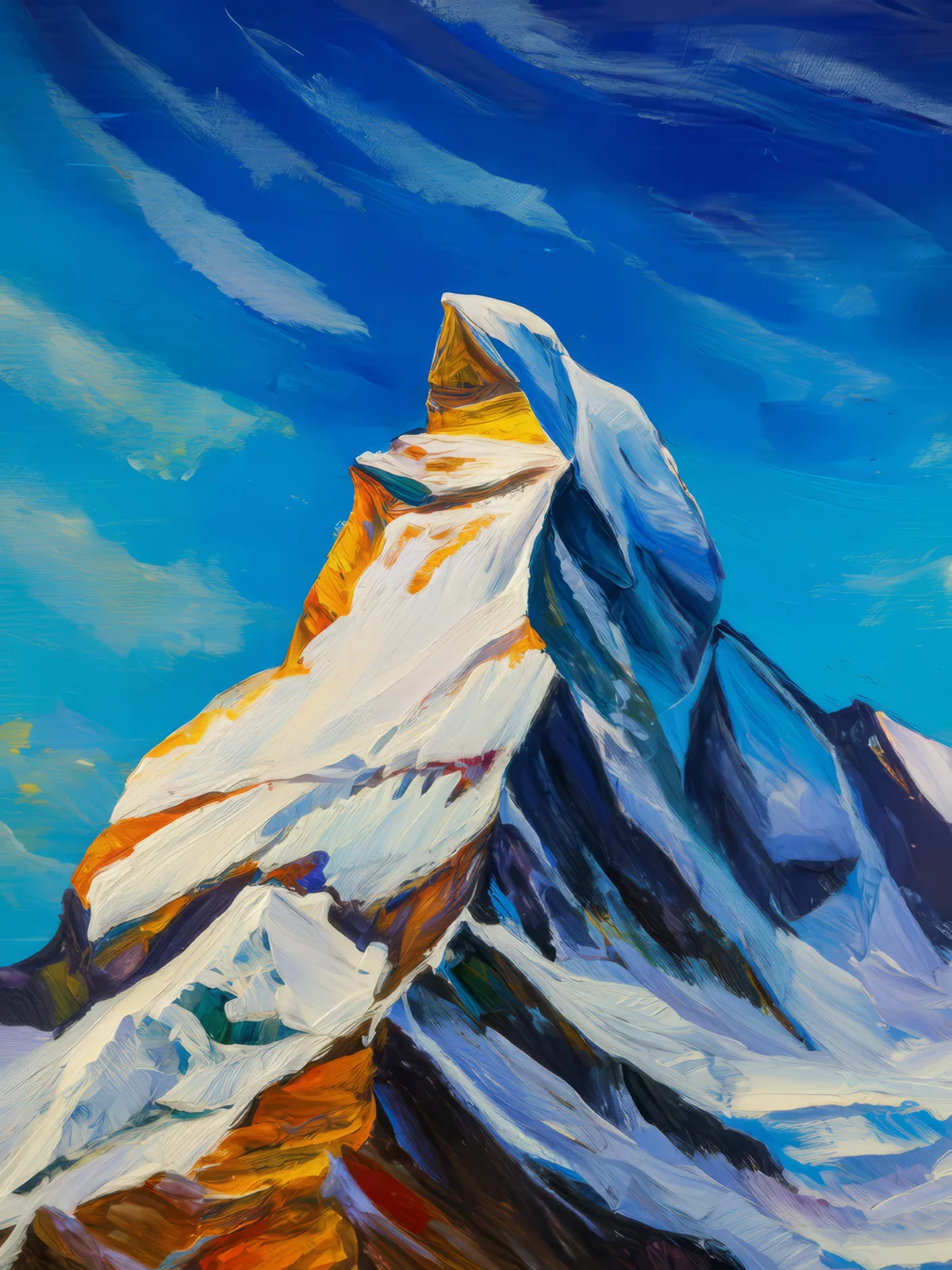 Snow-Covered Summit, a palette-knife oil landscape by Emma Mickelberg