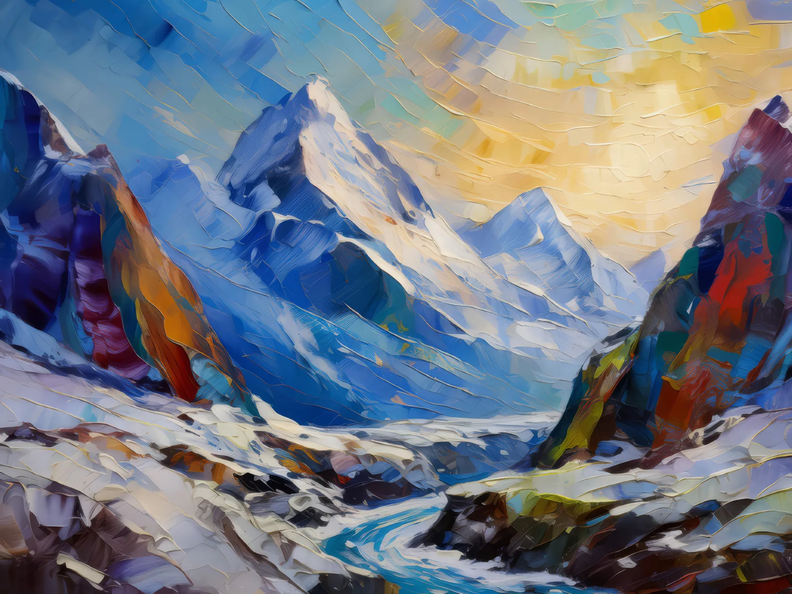 Snow-Covered Valleys, a palette-knife oil landscape by Emma Mickelberg
