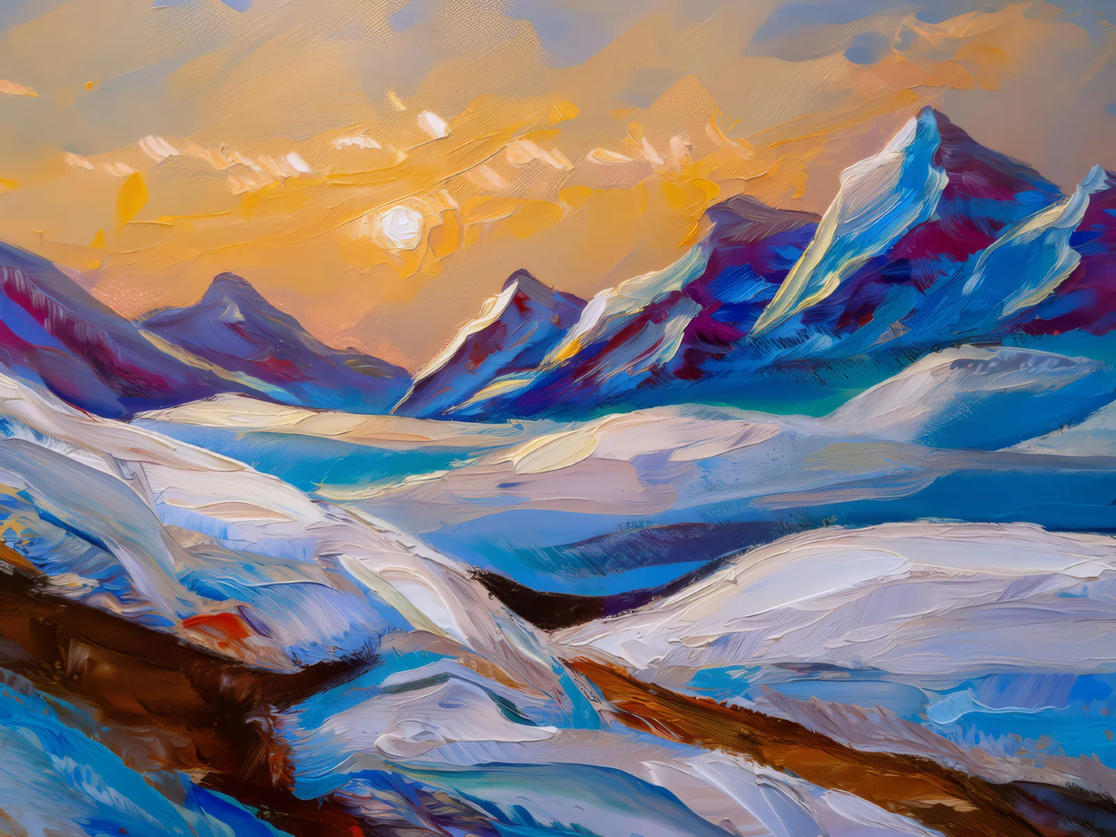 Snow Drifts in Alpine Desert, a palette-knife oil landscape by Emma Mickelberg