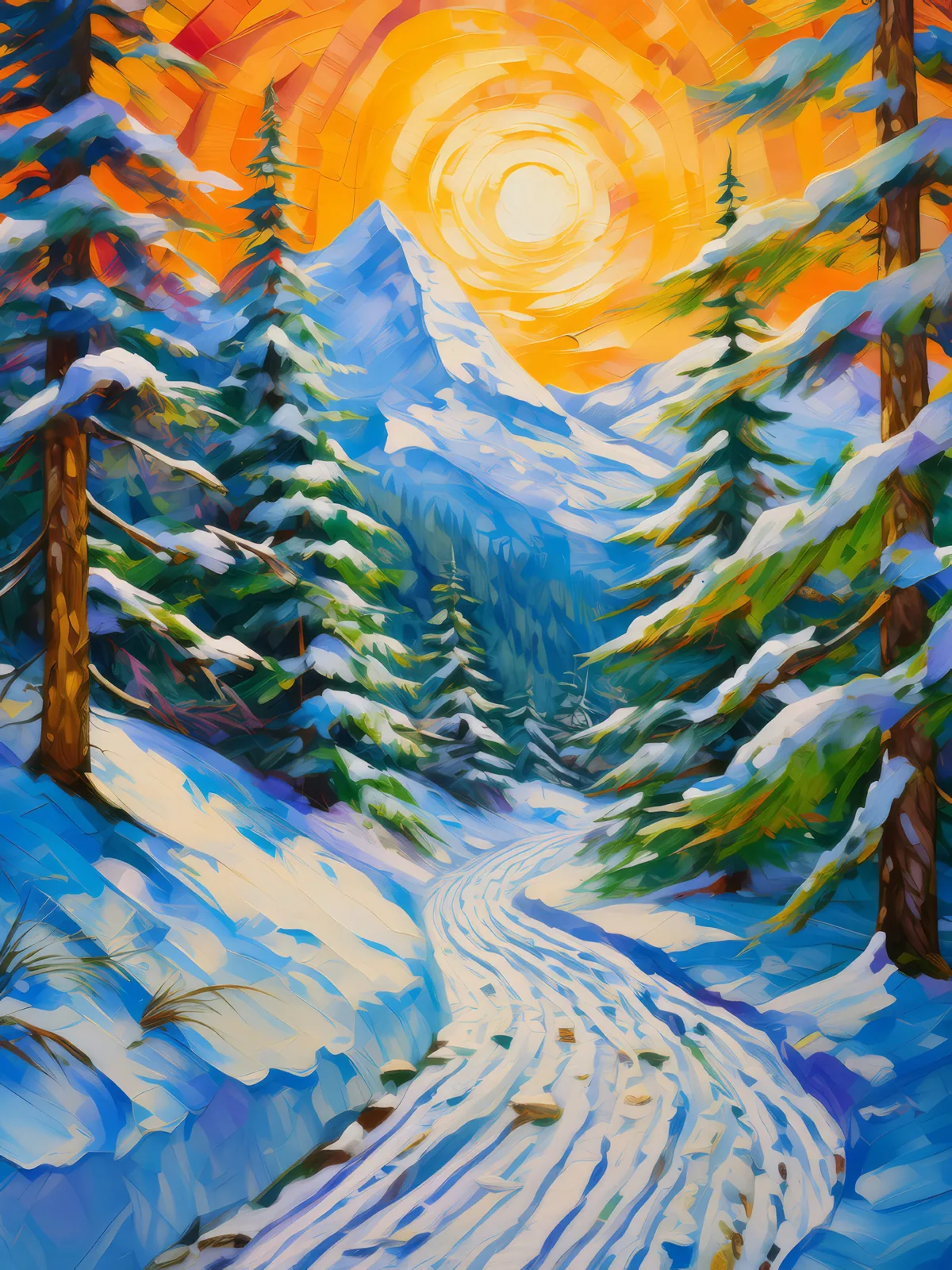 Snow Trails in the Alps, a palette-knife oil landscape by Emma Mickelberg