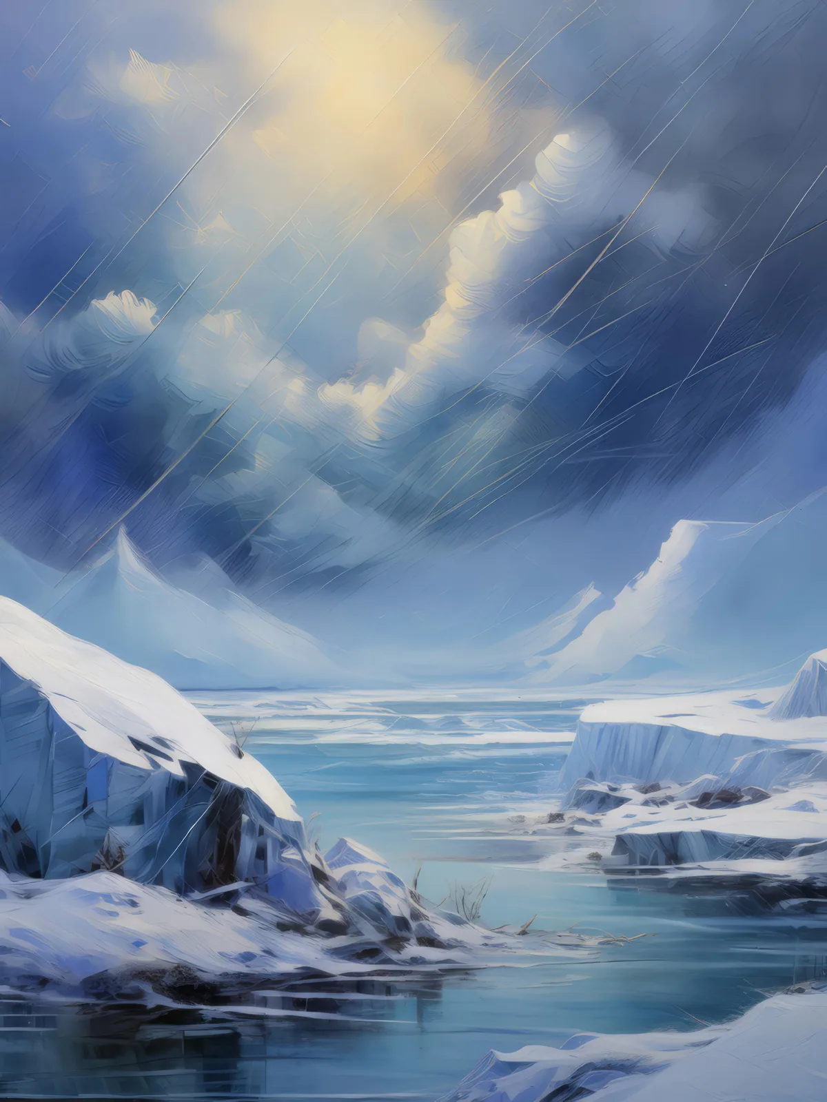 Snowstorm on Ice Cap, a palette-knife oil landscape by Emma Mickelberg