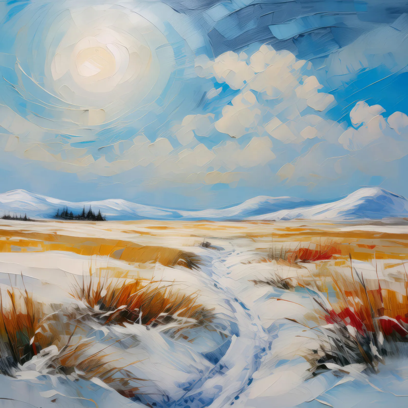 Snowy Arctic Meadow, a palette-knife oil landscape by Emma Mickelberg