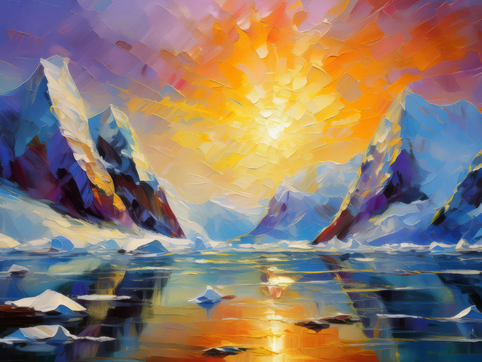 Snowy Ice Caps, a palette-knife oil landscape by Emma Mickelberg