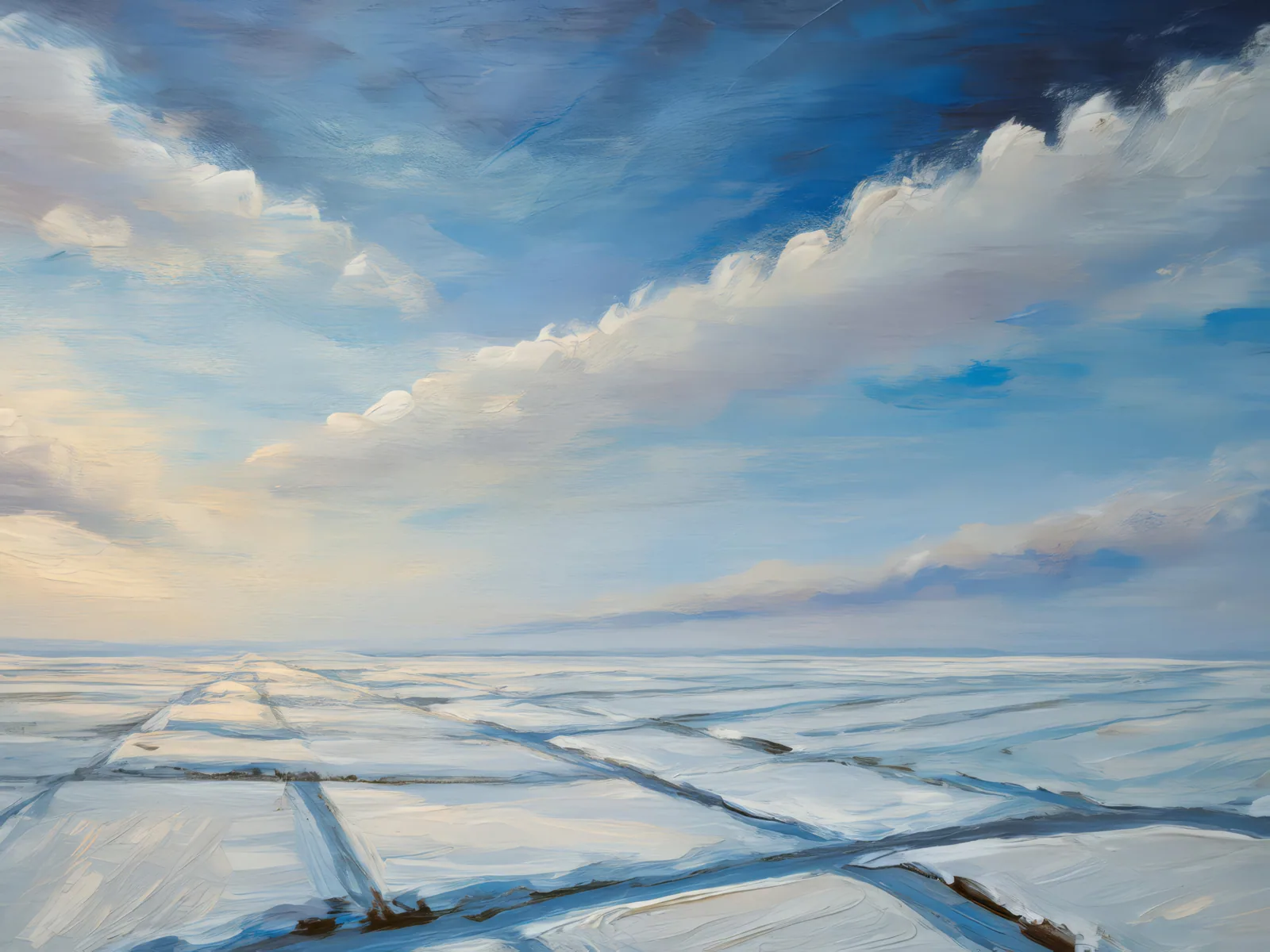 Snowy Ice Field, a palette-knife oil landscape by Emma Mickelberg