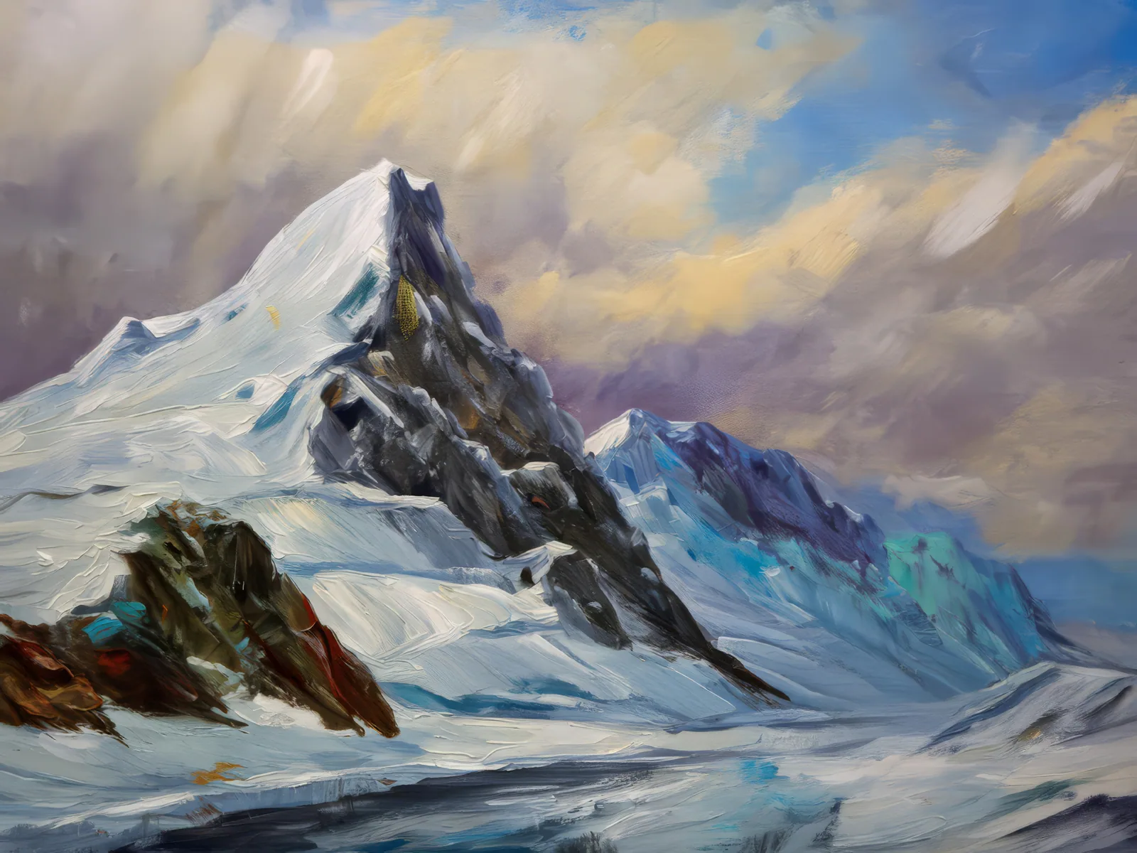 Snowy Ice Ridge, a palette-knife oil landscape by Emma Mickelberg