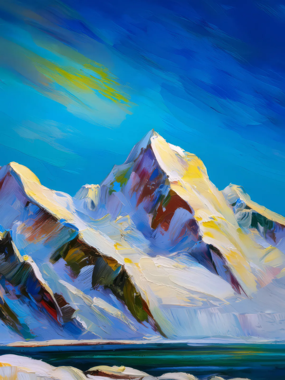 Snowy Mountain Peaks, a palette-knife oil landscape by Emma Mickelberg