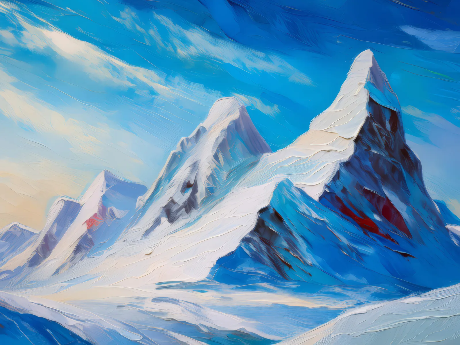 Snowy Mountain Ridge, a palette-knife oil landscape by Emma Mickelberg