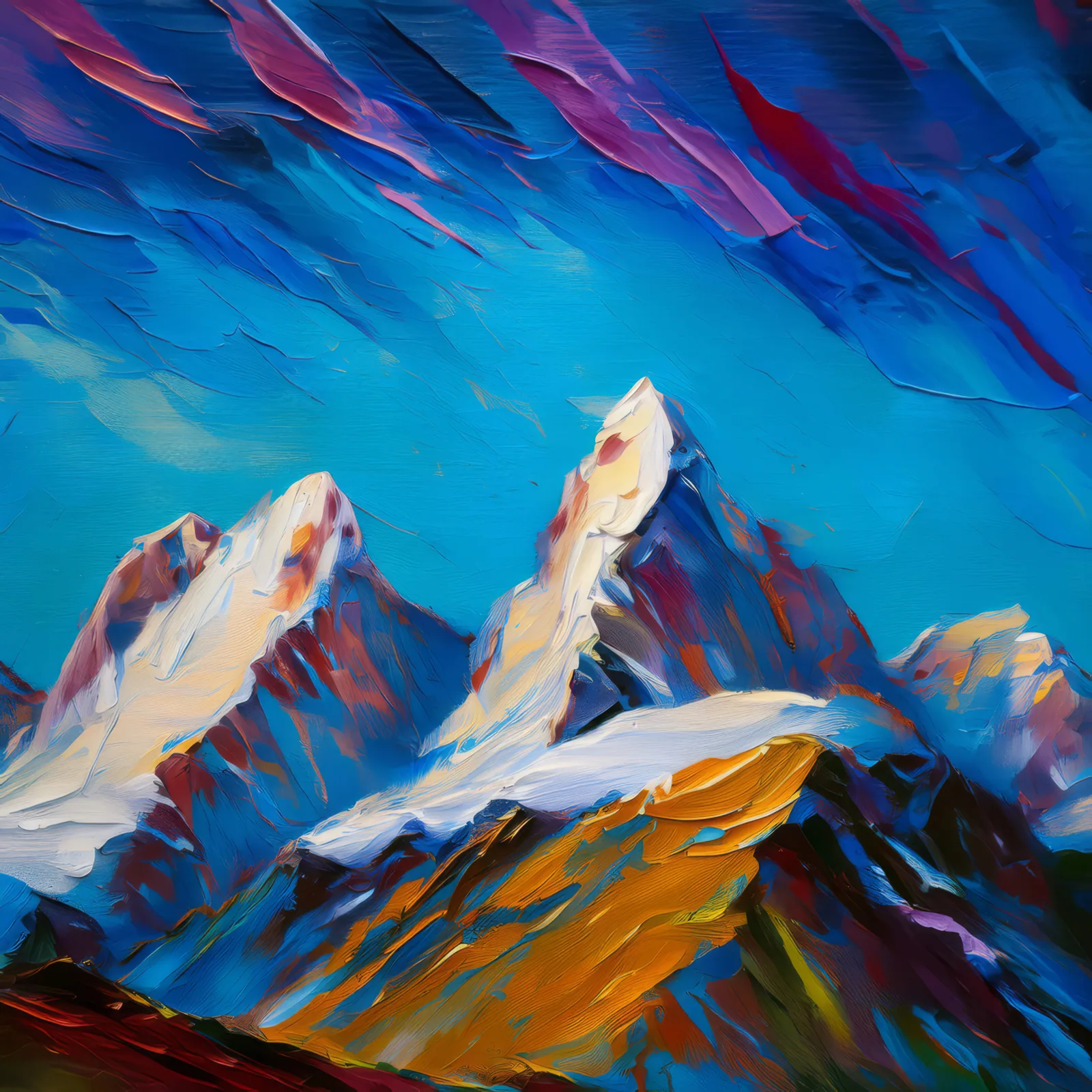 Snowy Polar Peaks, a palette-knife oil landscape by Emma Mickelberg