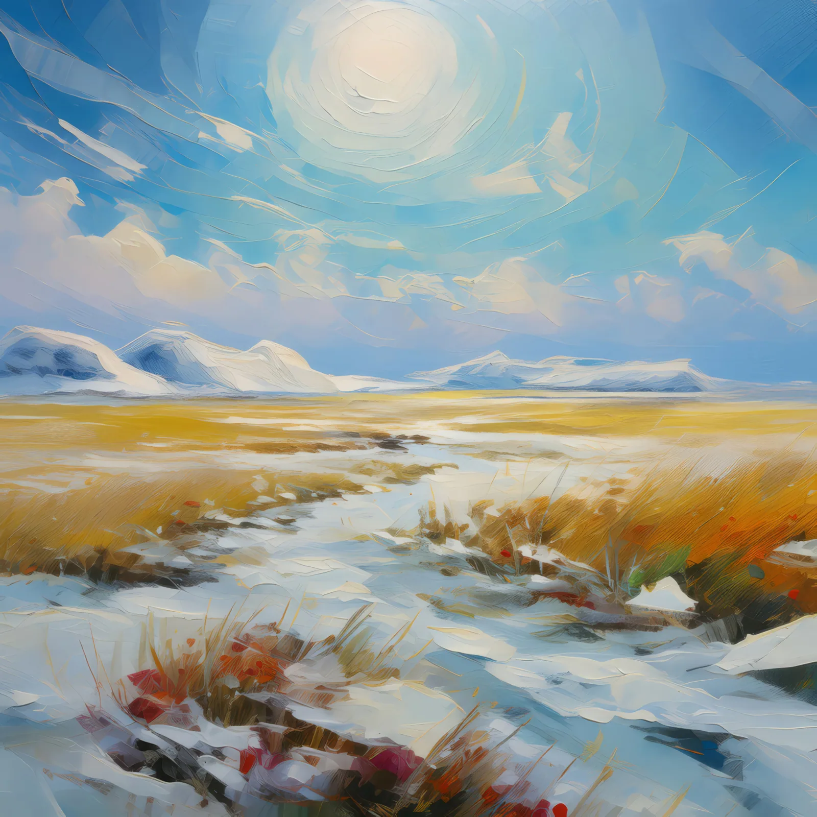 Snowy Tundra Expanse, a palette-knife oil landscape by Emma Mickelberg
