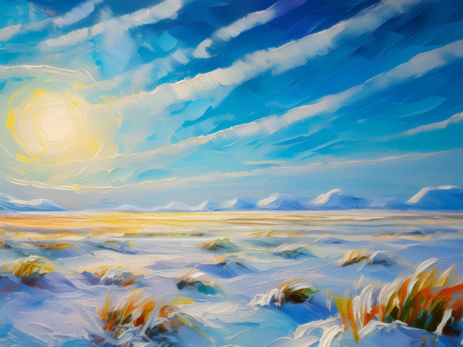 Snowy Tundra Landscape, a palette-knife oil landscape by Emma Mickelberg