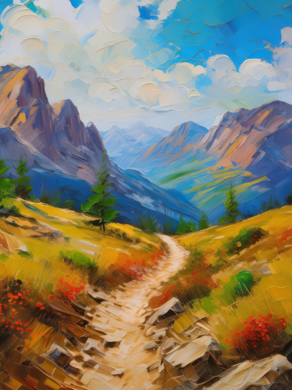 Solitary Alpine Desert Trail, a palette-knife oil landscape by Emma Mickelberg