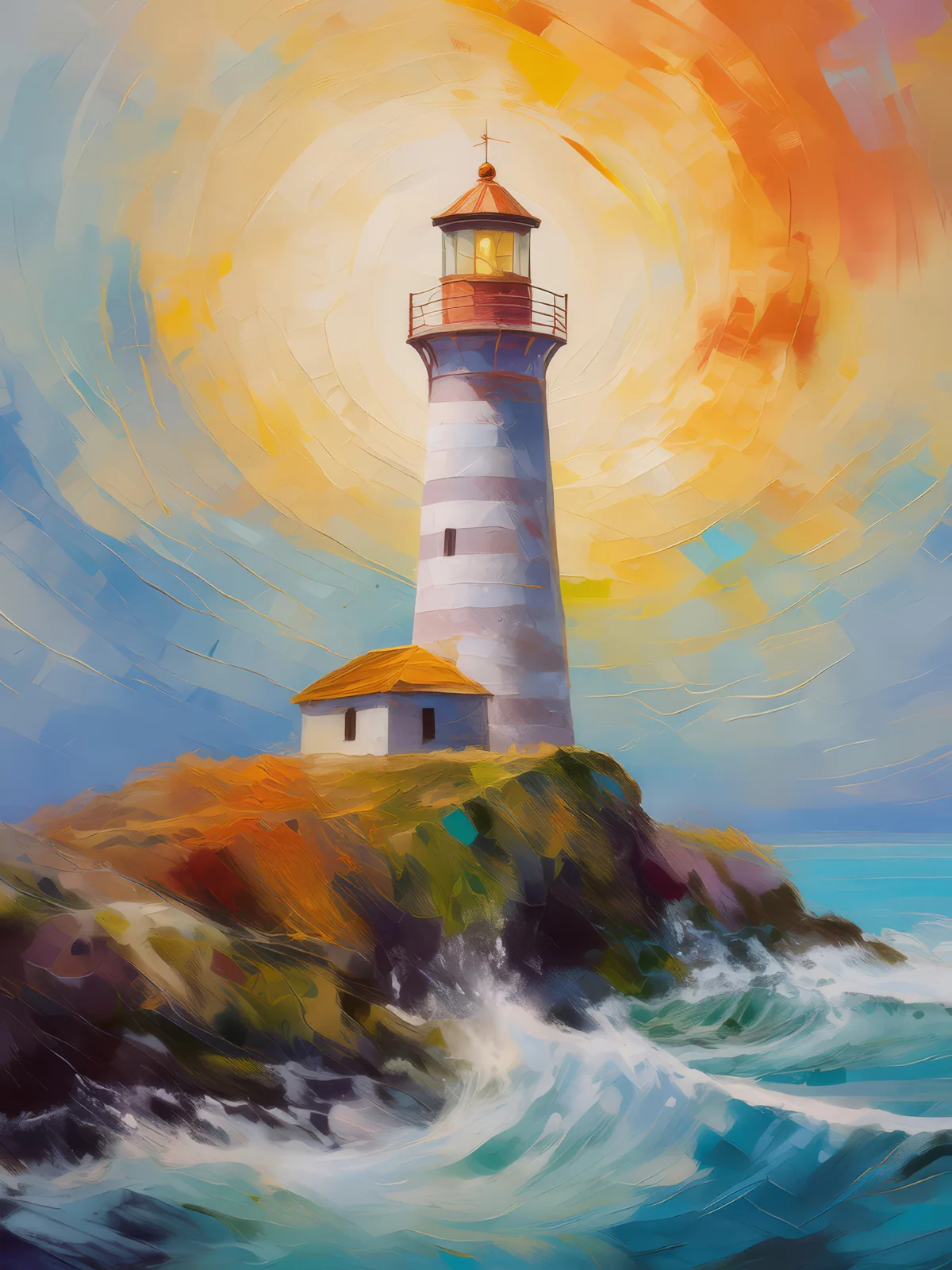 Solitary Plateau Lighthouse, a palette-knife oil landscape by Emma Mickelberg