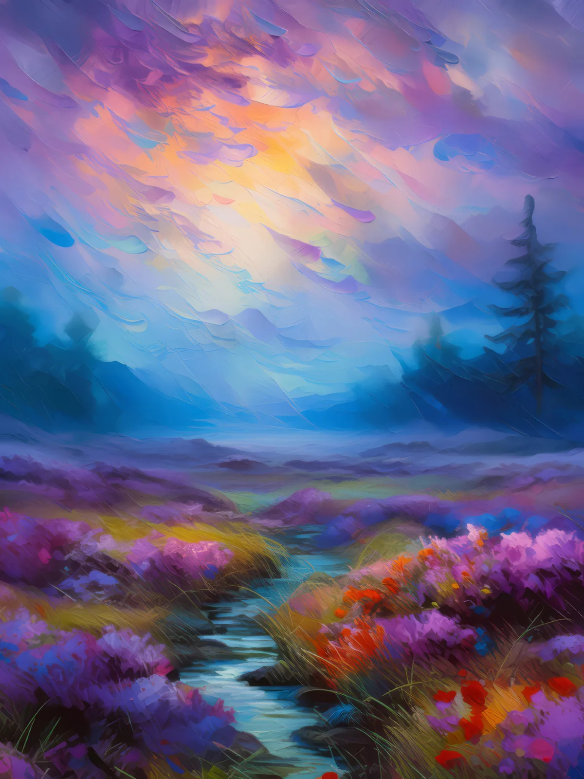 Spectral Fog on Moor, a palette-knife oil landscape by Emma Mickelberg