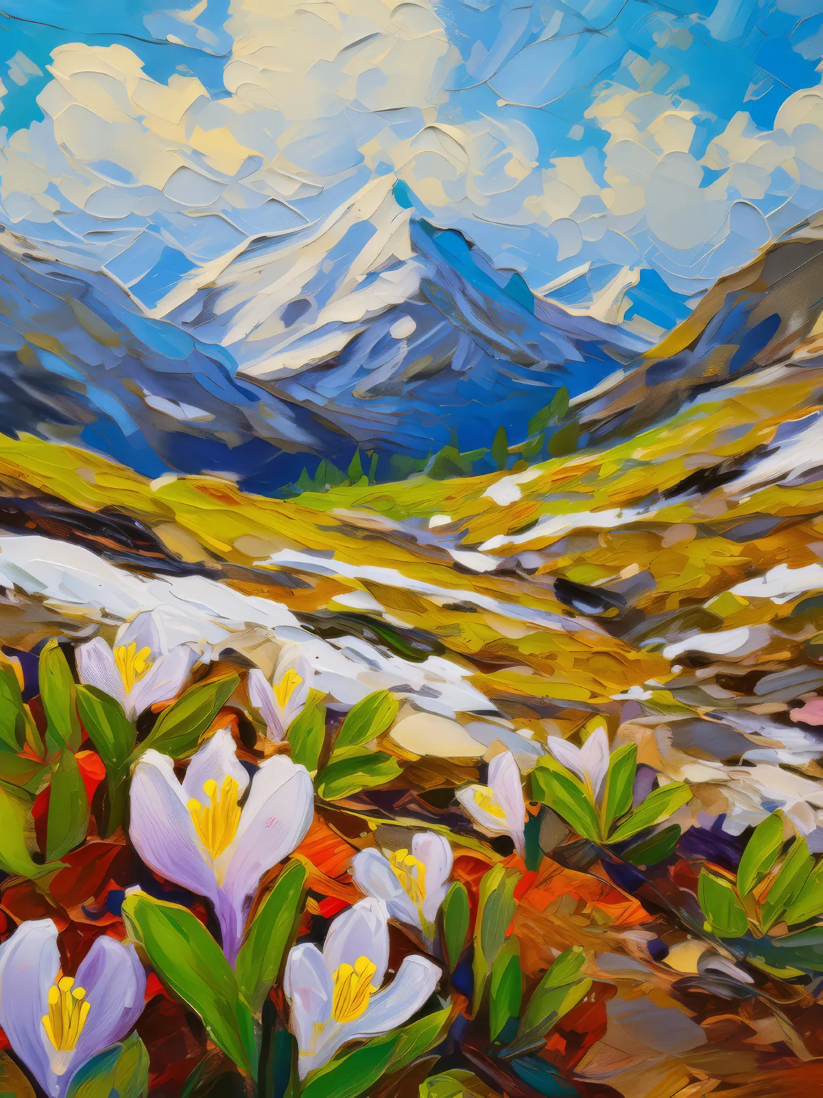 Spring Alpine Tundra, a palette-knife oil landscape by Emma Mickelberg