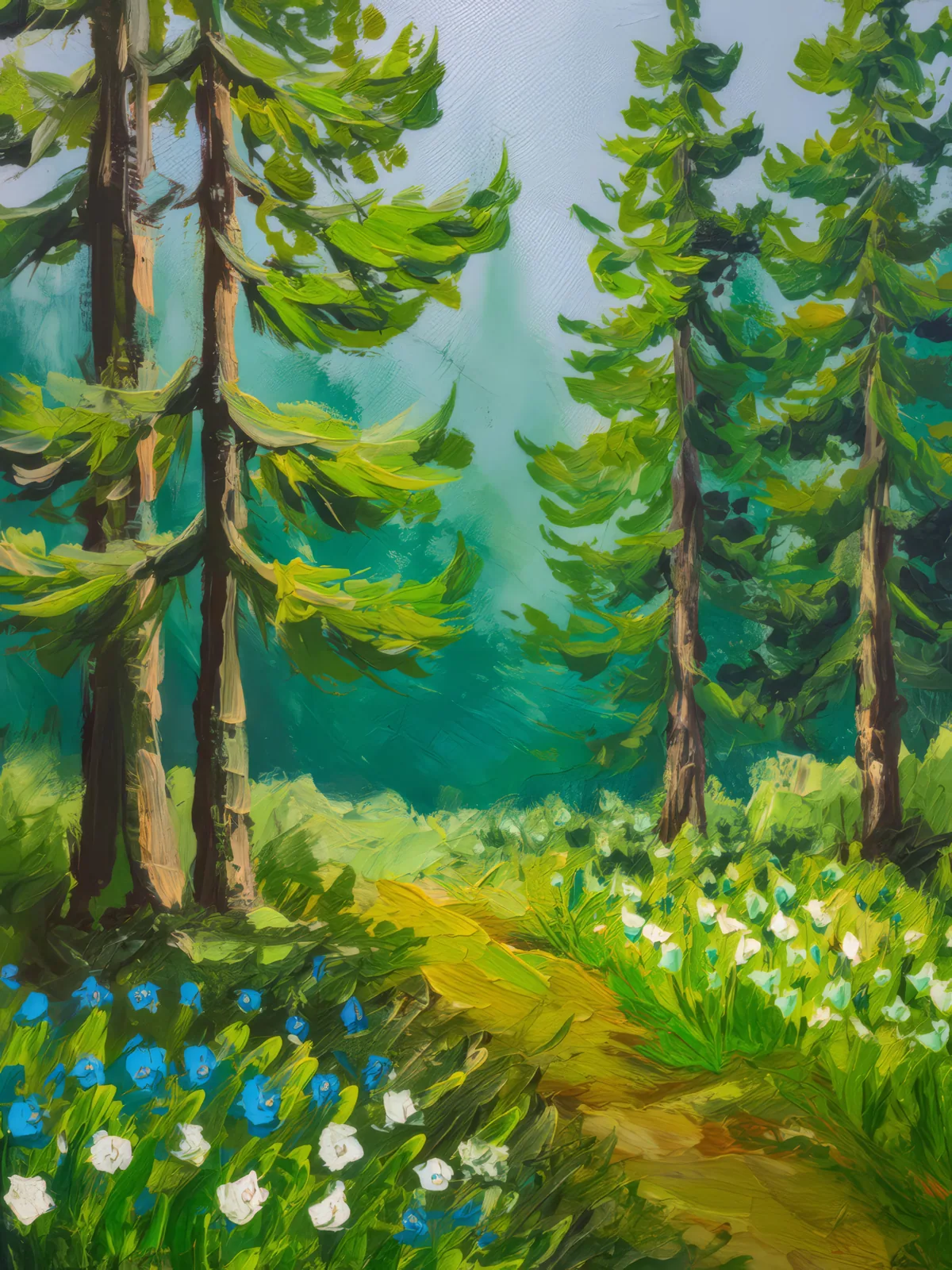 Spring Boreal Awakening, a palette-knife oil landscape by Emma Mickelberg